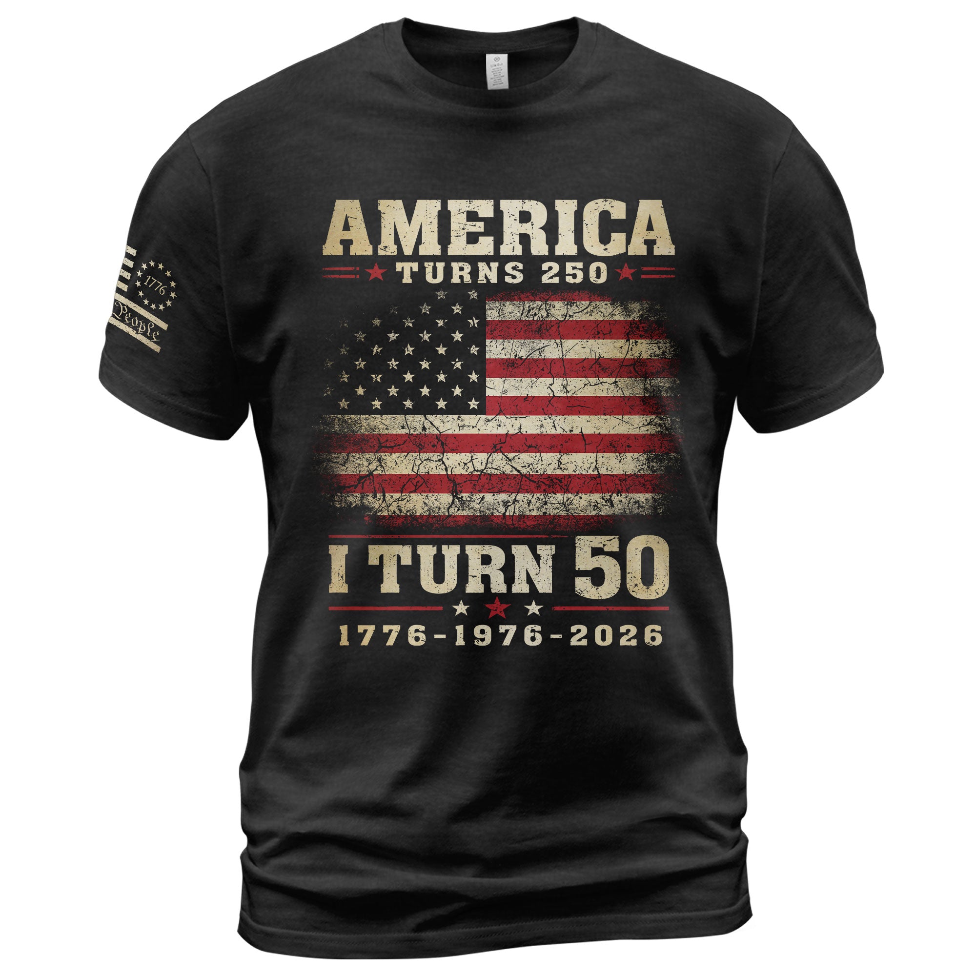 Patriotic 1776 2026 Birthday Tee Celebrating America Turns 250 And I Turn 50 Graphic Shirt
