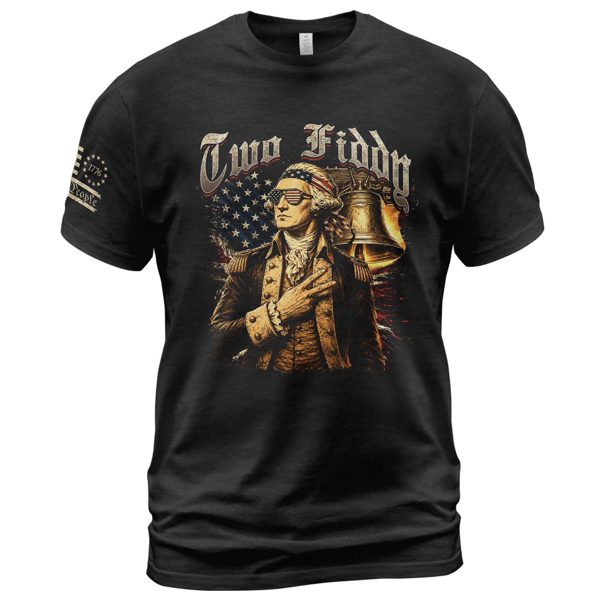 Two Fiddy George Washington Patriotic Graphic Tee Liberty Bell Heritage Style Shirt