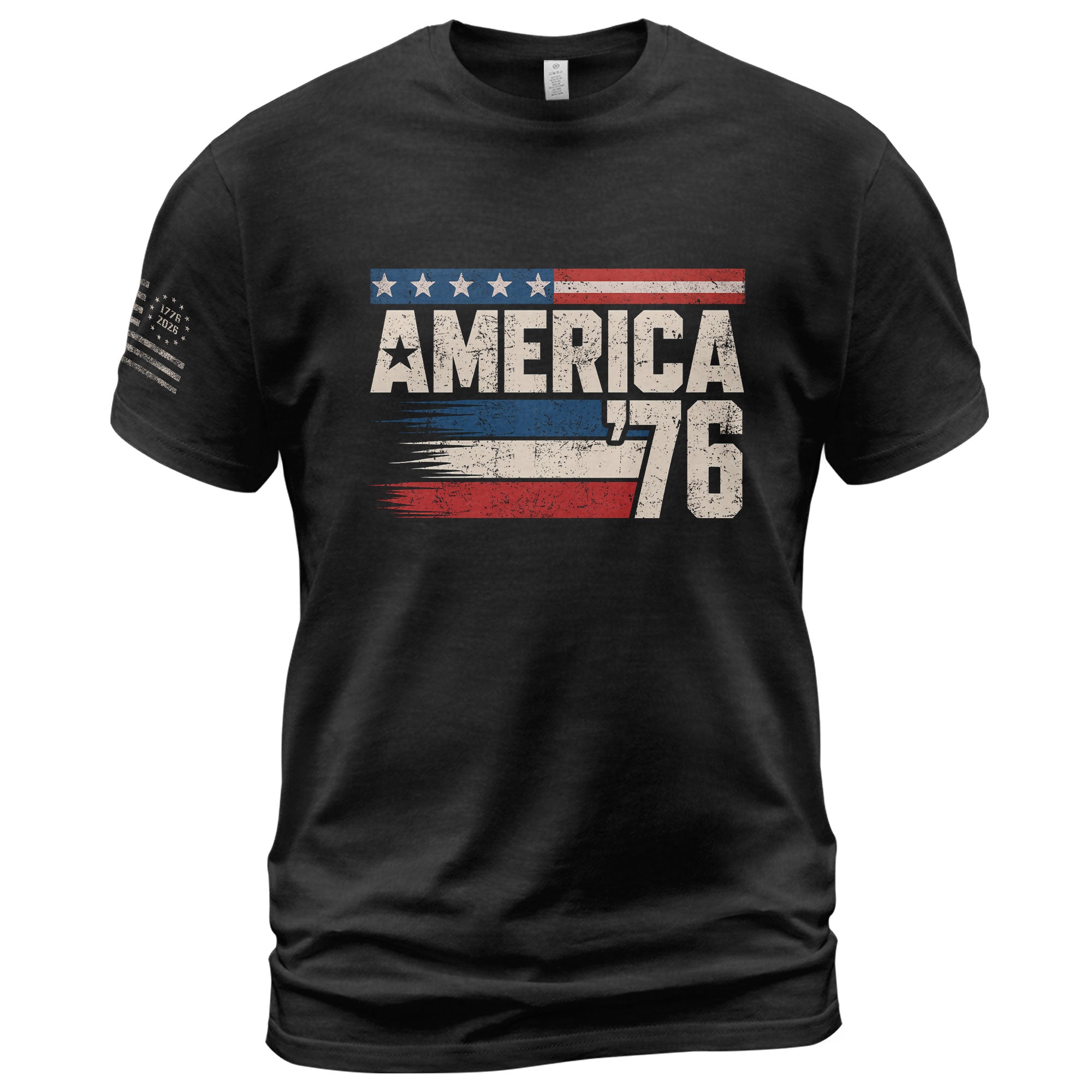 America '76 Graphic Tee Vintage Flag Design Patriotic Style Casual Mens Statement Shirt