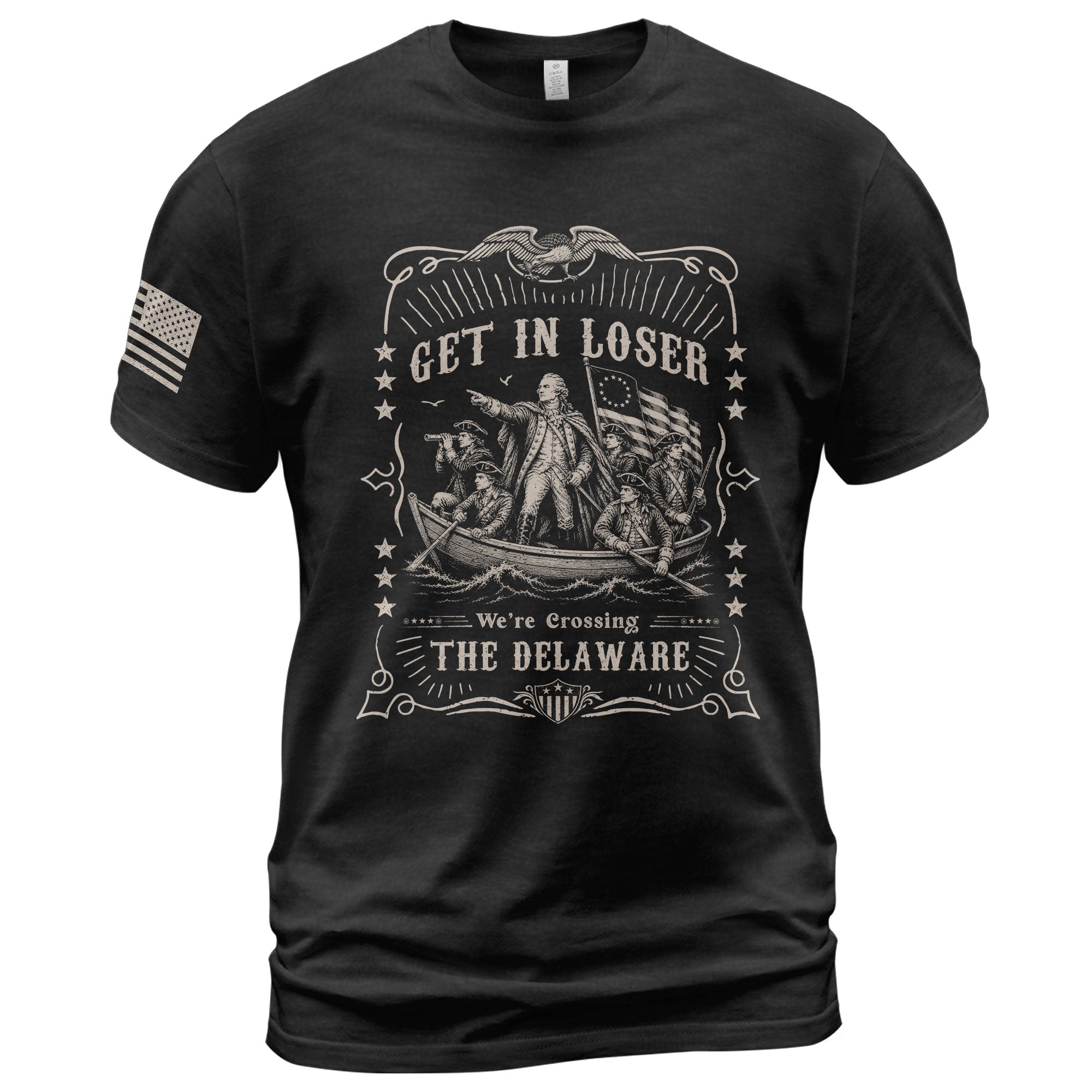 Get In Loser We're Crossing The Delaware T-Shirt George Washington Ornate Filigree Tee