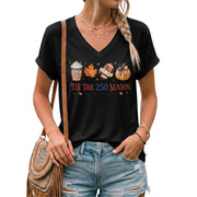 Patriotic Fall Football V-Neck Shirt Women Spooky Pumpkin Spice Latte United States Tee