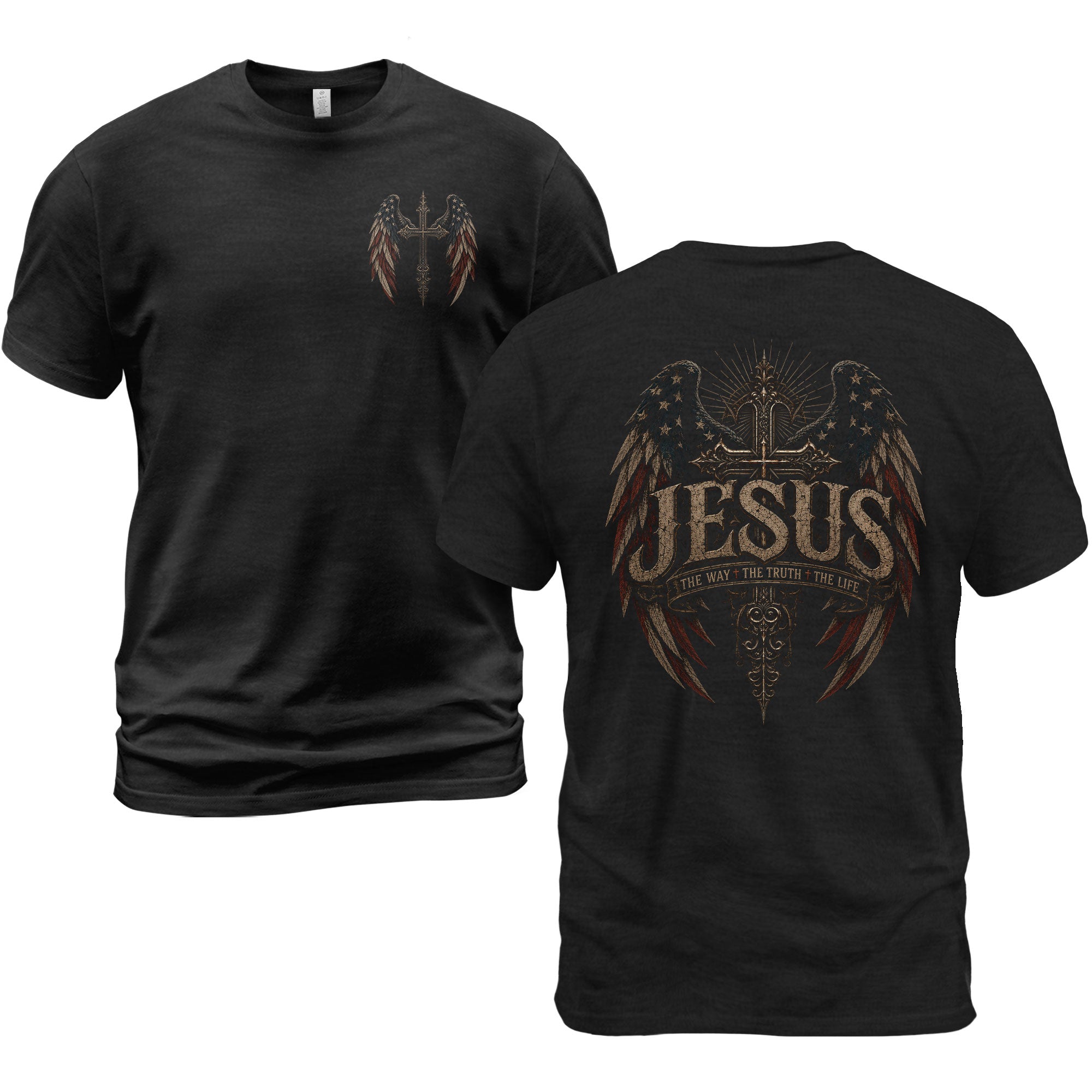 Jesus The Way The Truth The Life Christian Cross Wings Graphic Religious T-Shirt