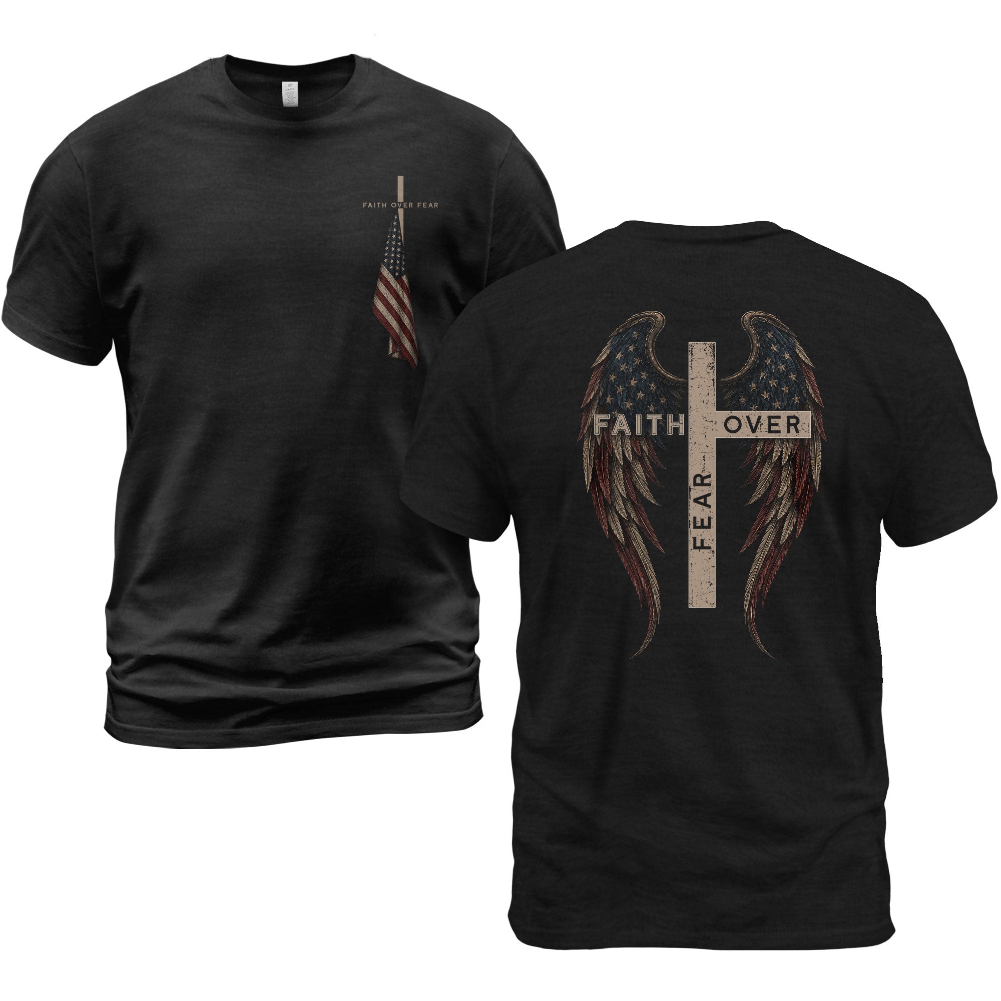 Faith Over Fear Cross Wings Christian T-Shirt Religious Inspirational Faith-Based Tee