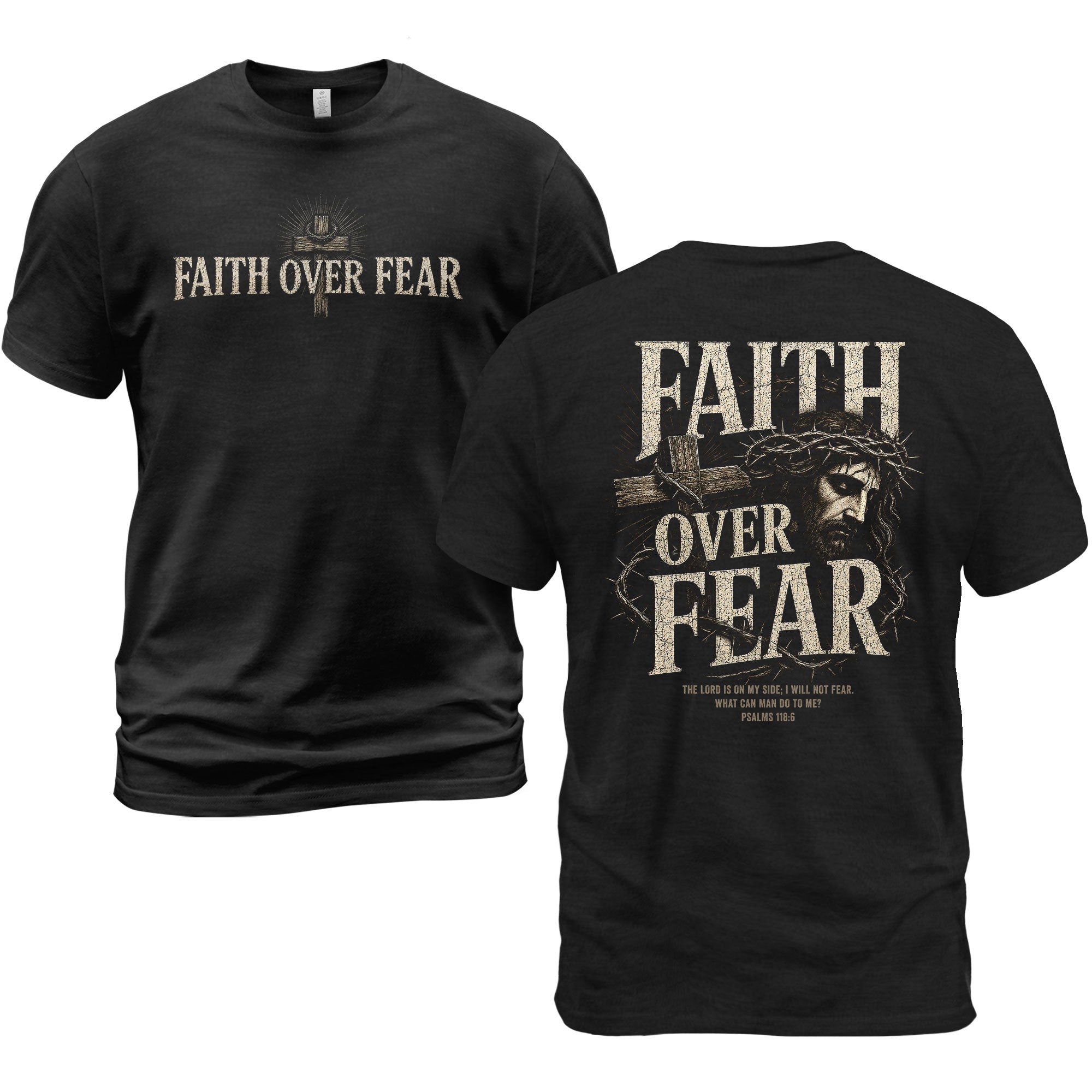 Inspirational Christian T-Shirt Faith Over Fear Jesus Cross Casual Cotton Shirt