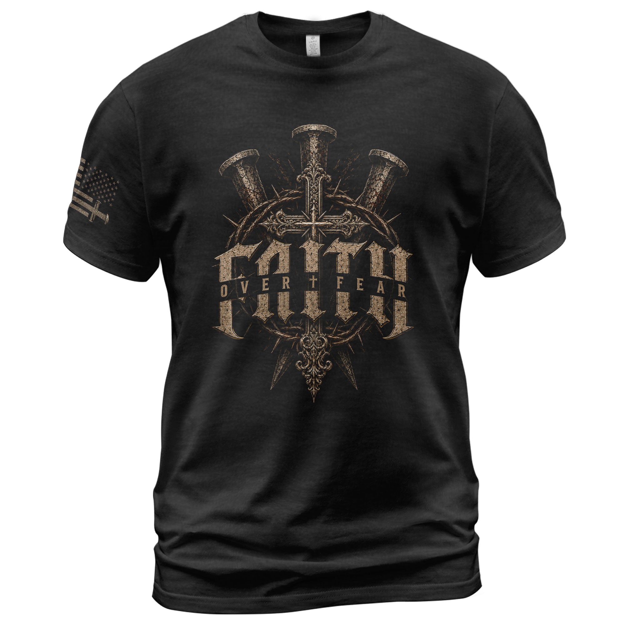 Faith Over Fear T Shirt Crucifixion Nails Crown Of Thorns Cross Religious Tee Top