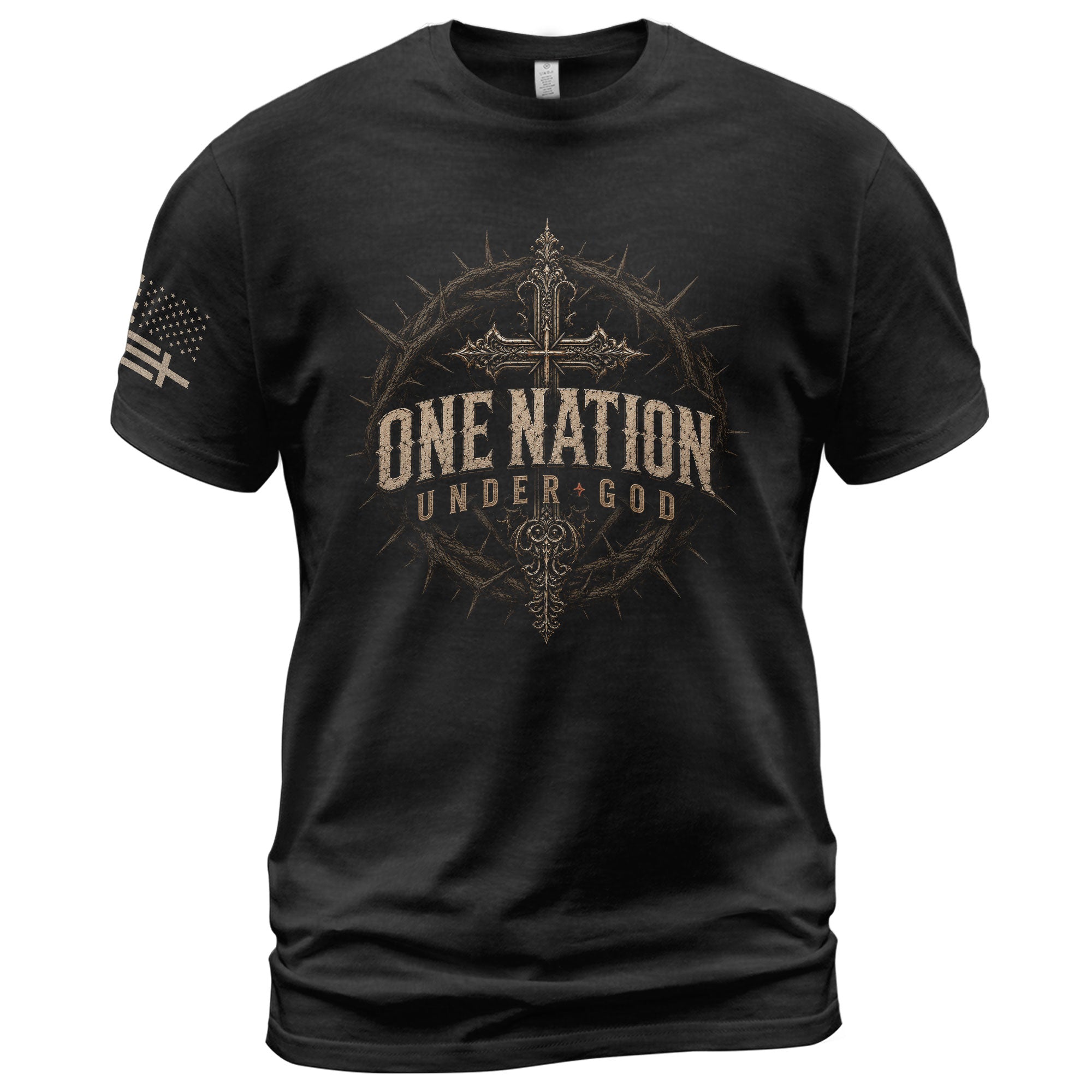 One Nation Under God T Shirt Christian Cross Crown Of Thorns Religious Faith Apparel Tee
