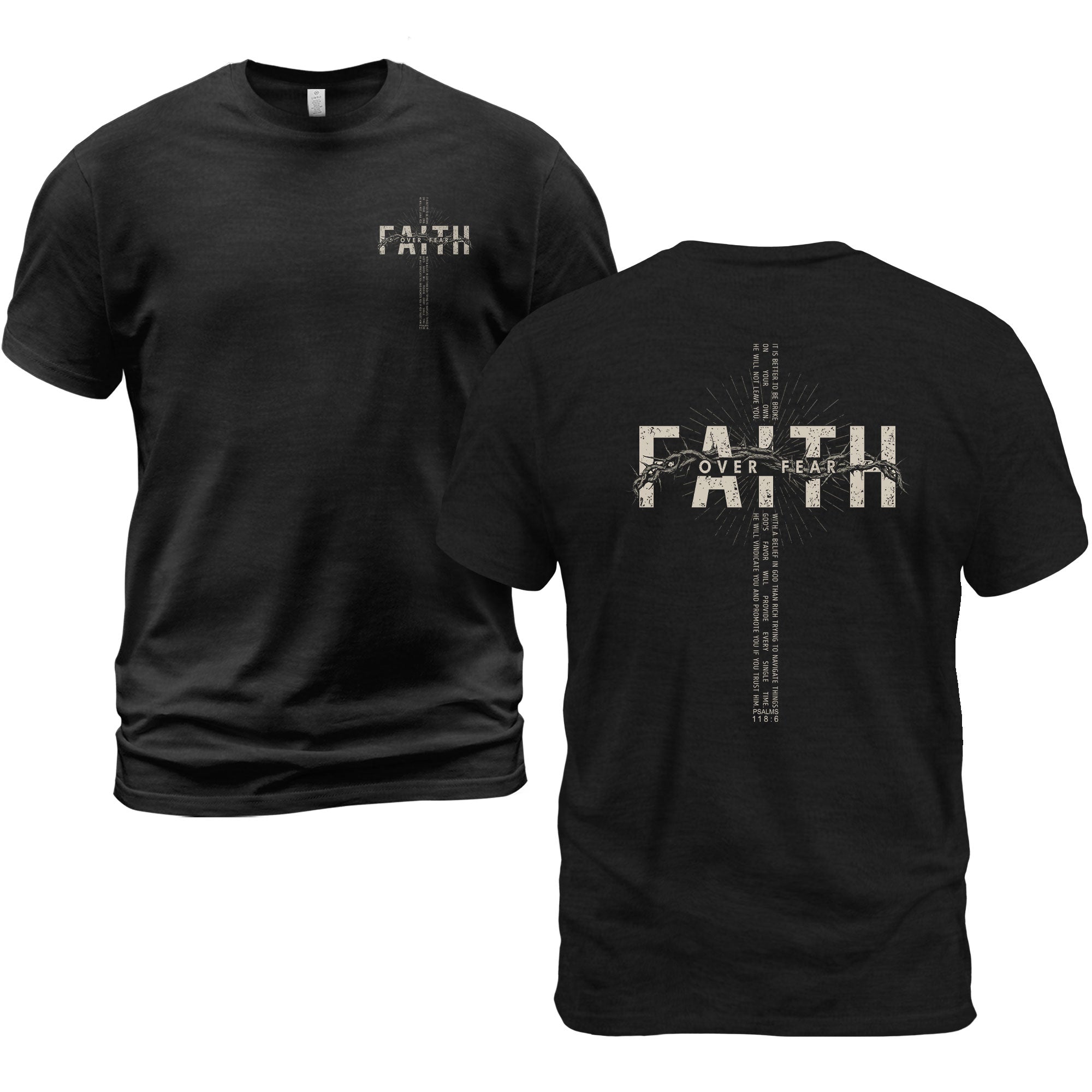 Faith Over Fear T Shirt Christian Psalms 118 6 Crown Of Thorns Cross Religious Tee Apparel