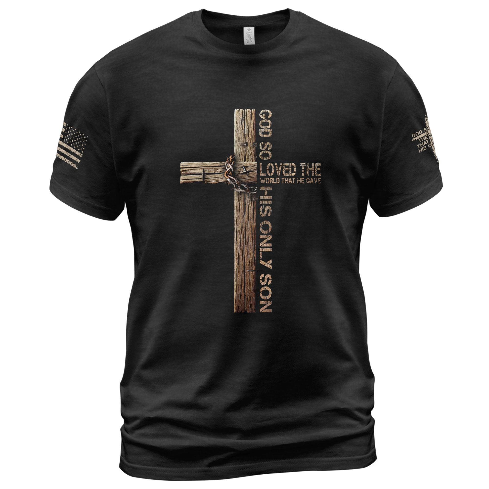 God So Loved T-Shirt – John 3:16 Cross with Crown of Thorns - Rust Field Wear