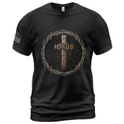 Jesus T-Shirt – Crown of Thorns Cross Design - Rust Field Wear