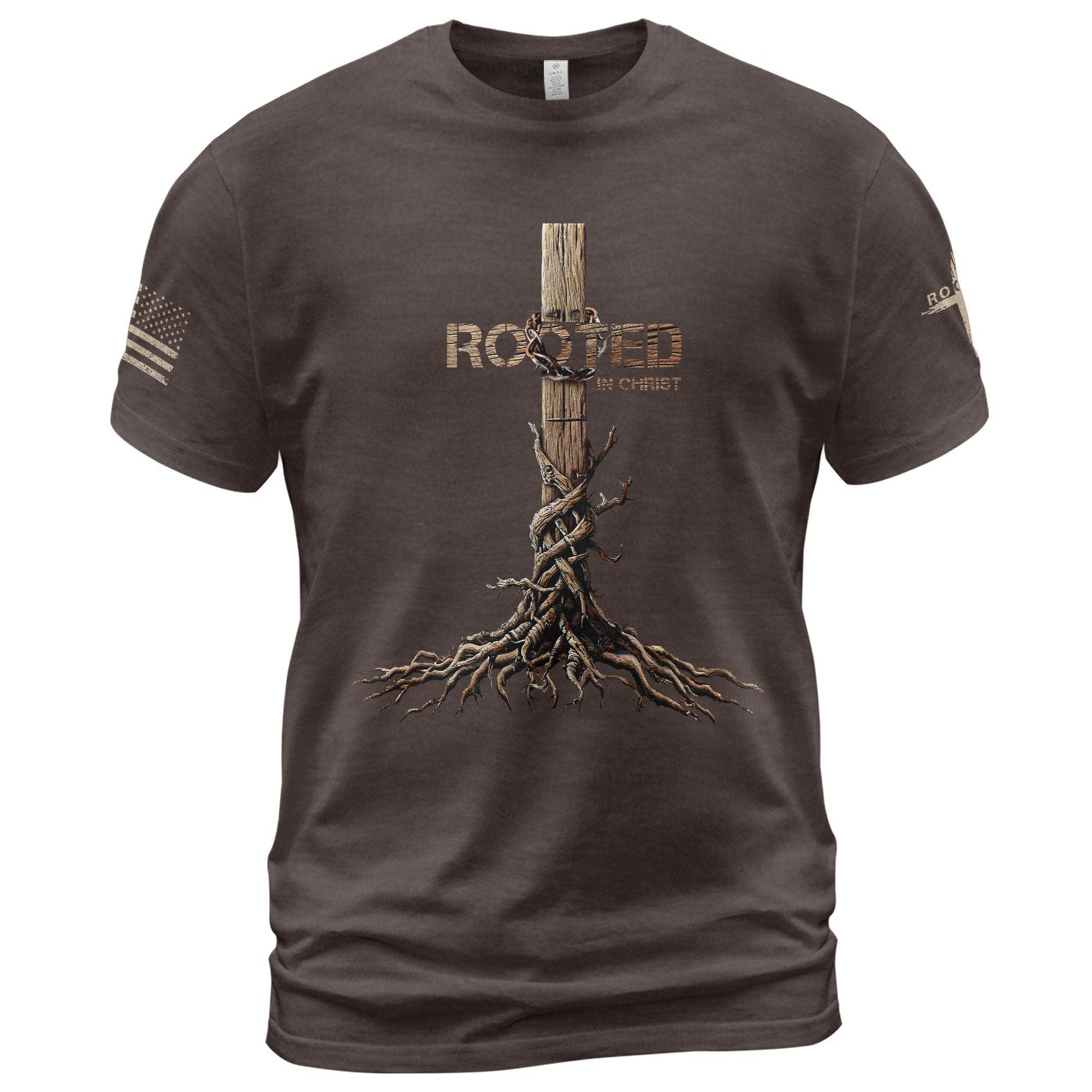 Rooted in Christ Cross & Roots Christian T-Shirt - Rust Field Wear