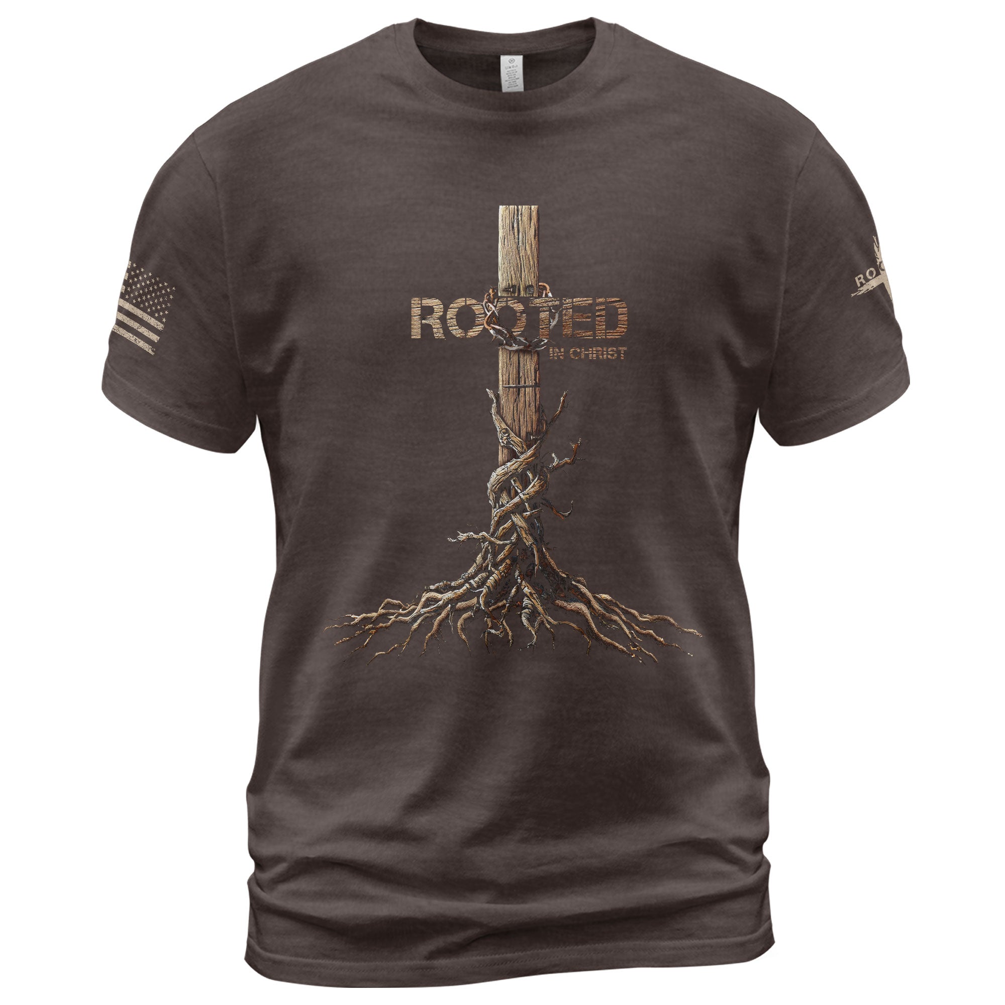 Rooted in Christ Cross & Roots Christian T-Shirt