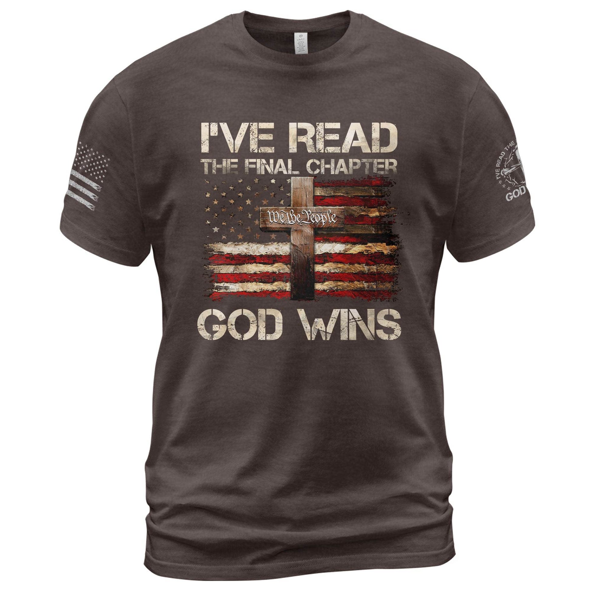 God Wins Christian American Flag Cross T-shirt - Rust Field Wear