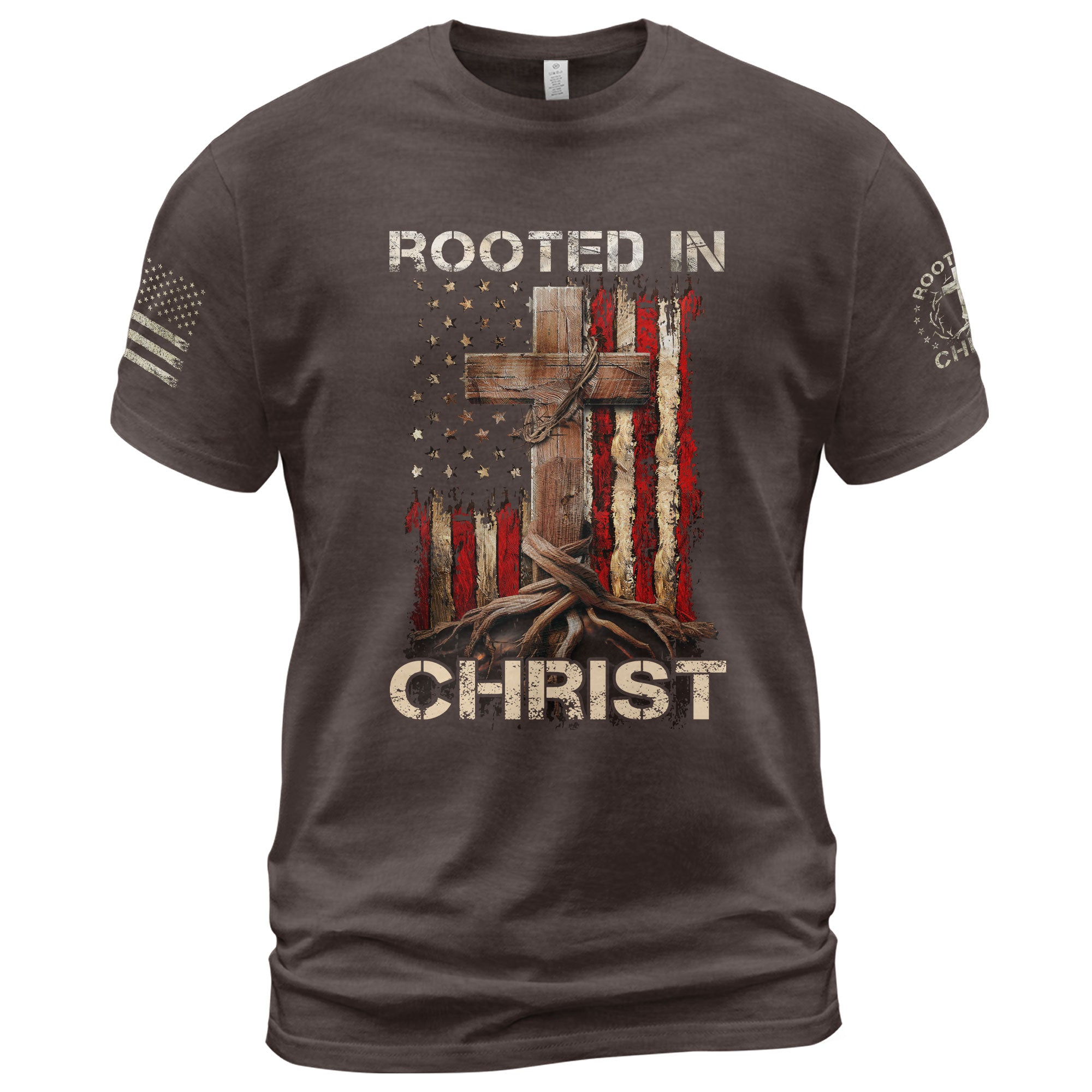 Rooted In Christ American Flag Cross T-Shirt