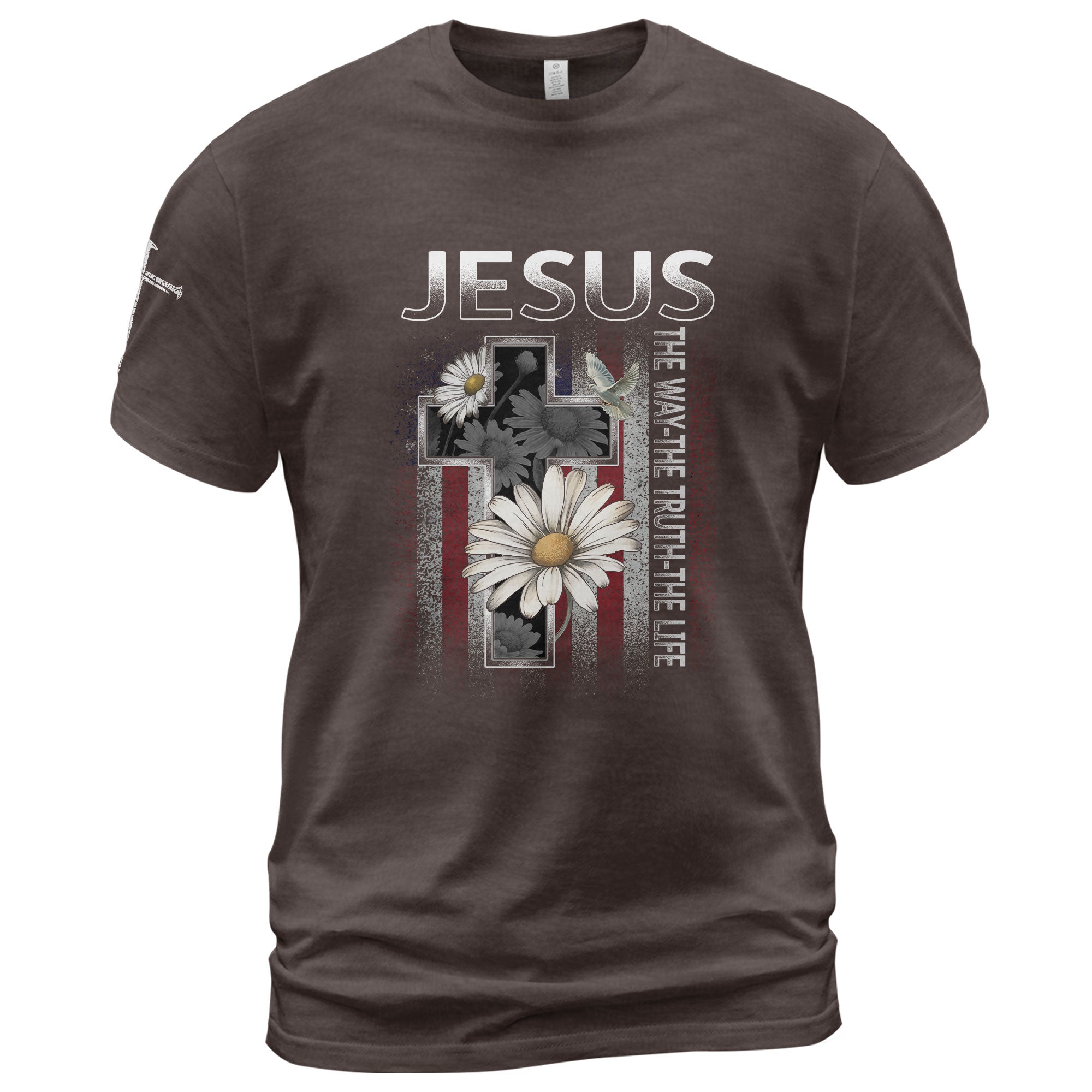 Jesus The Way The Truth The Life Shirt – Floral Cross USA Flag Christian Tee