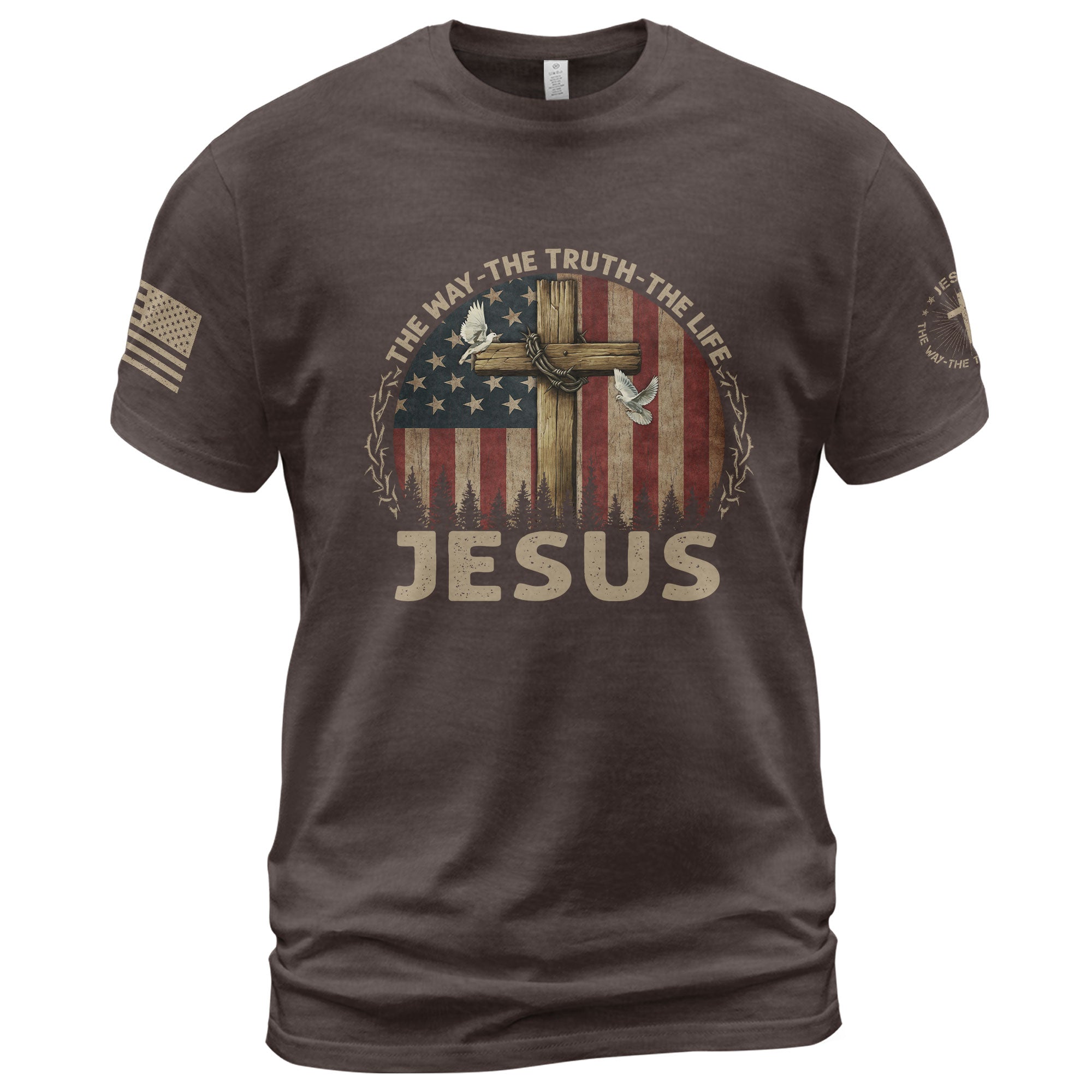 Jesus Shirt – The Way The Truth The Life USA Flag Cross Christian Tee