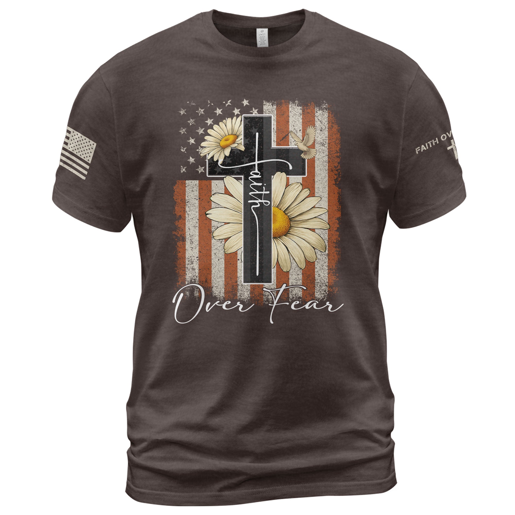 Faith Over Fear Shirt – Daisy Cross USA Flag Christian Tee