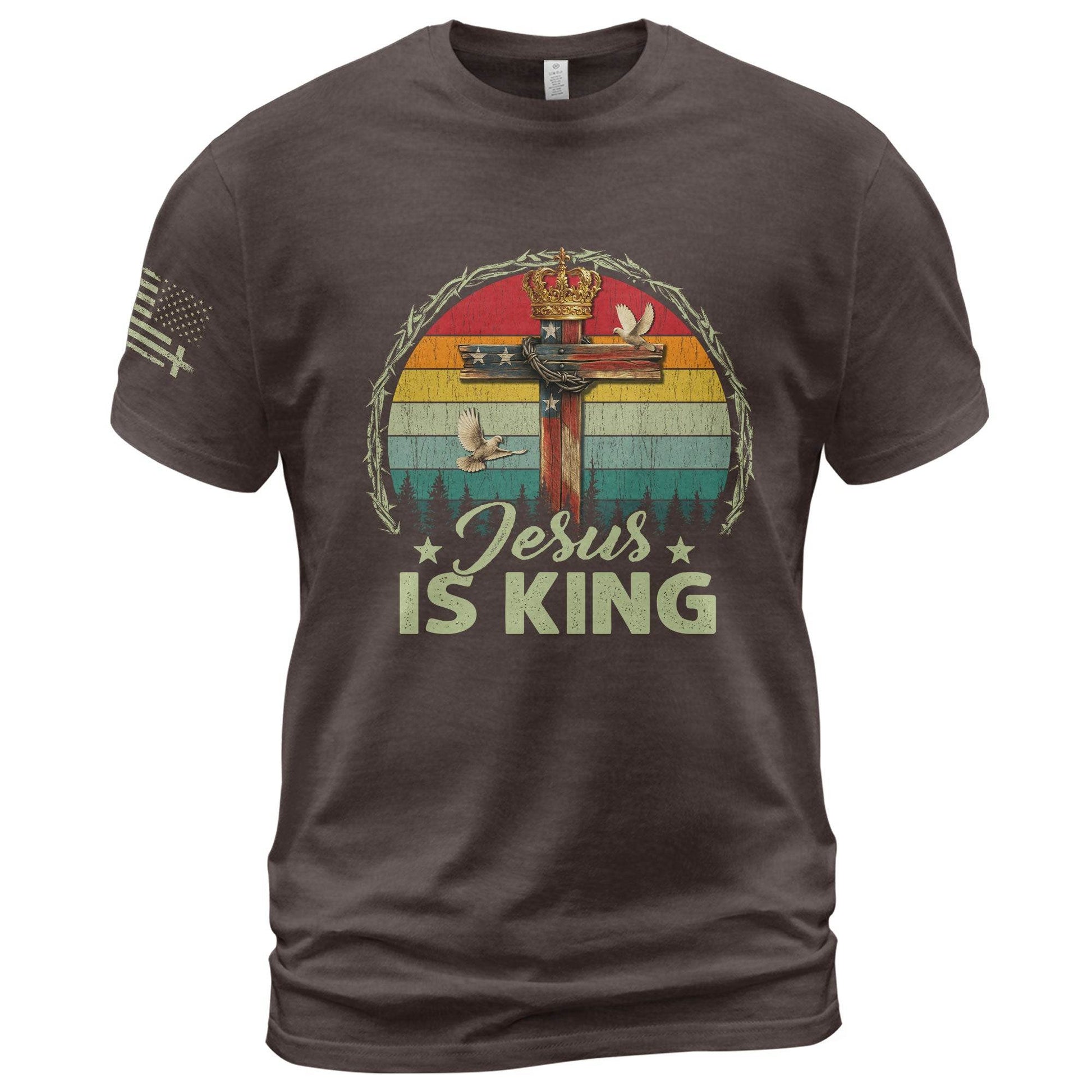 Jesus Is King Crown Cross Christian T-Shirt - Rust Field Wear