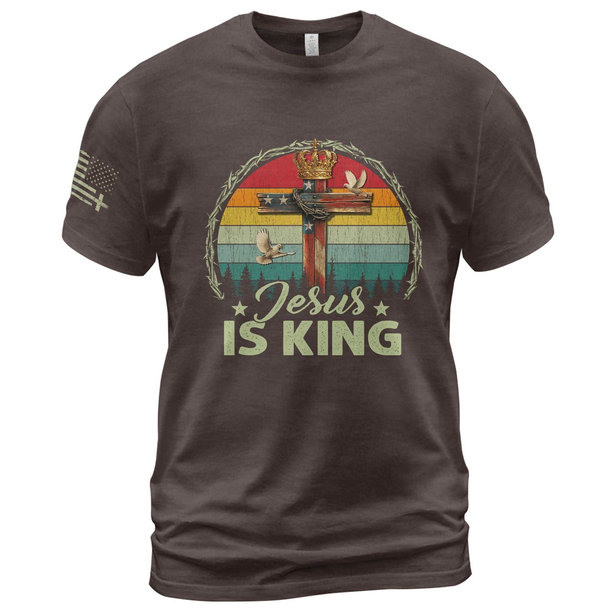 Jesus Is King Crown Cross Christian T-Shirt - Rust Field Wear