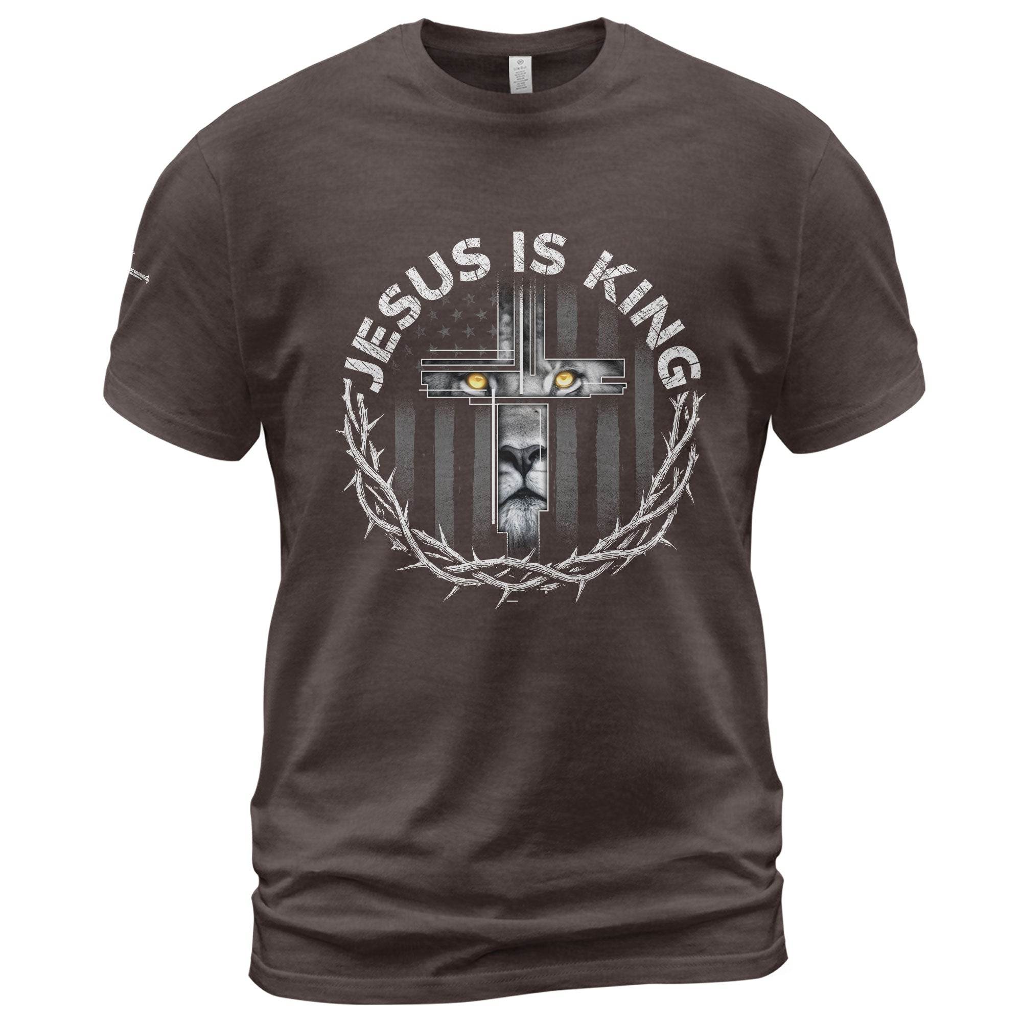 Jesus Is King Lion Cross Christian T-Shirt - Rust Field Wear