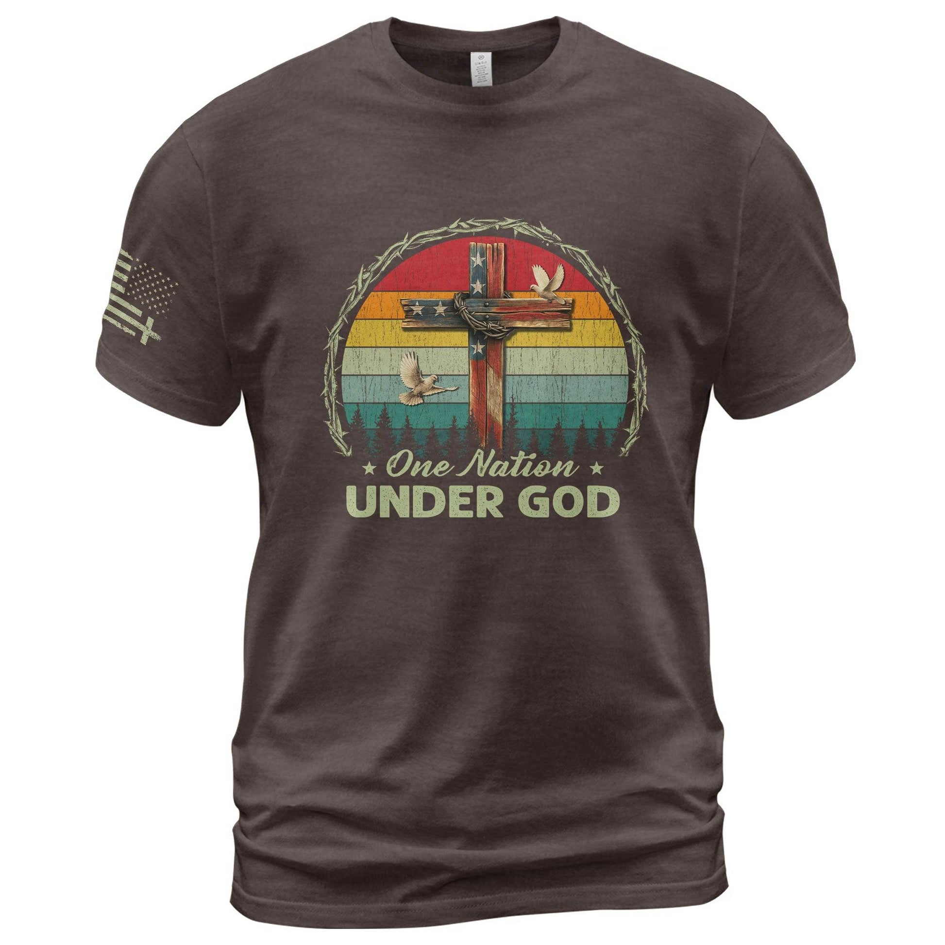 One Nation Under God Retro Sunset Cross T-Shirt - Rust Field Wear