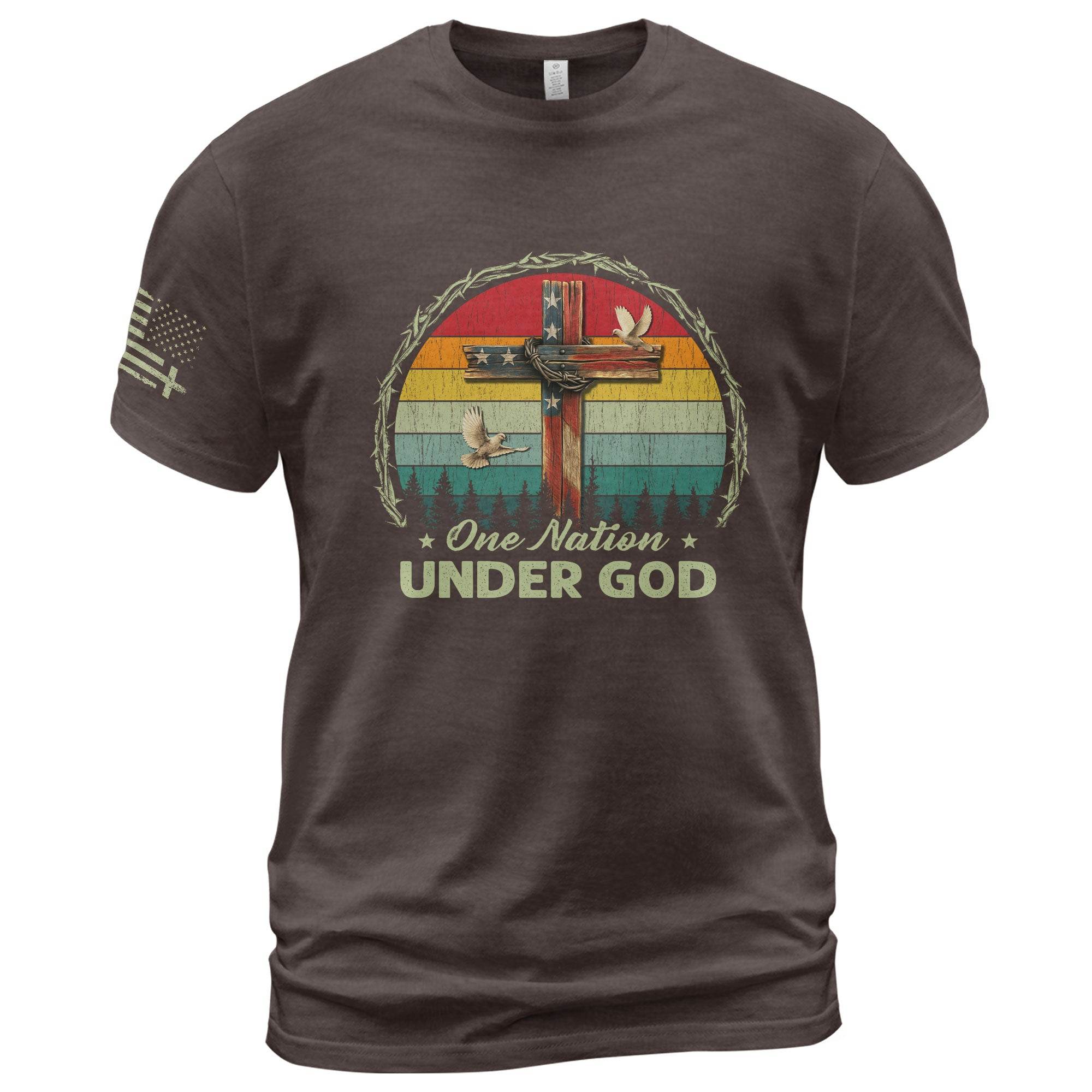 One Nation Under God Retro Sunset Cross T-Shirt - Rust Field Wear