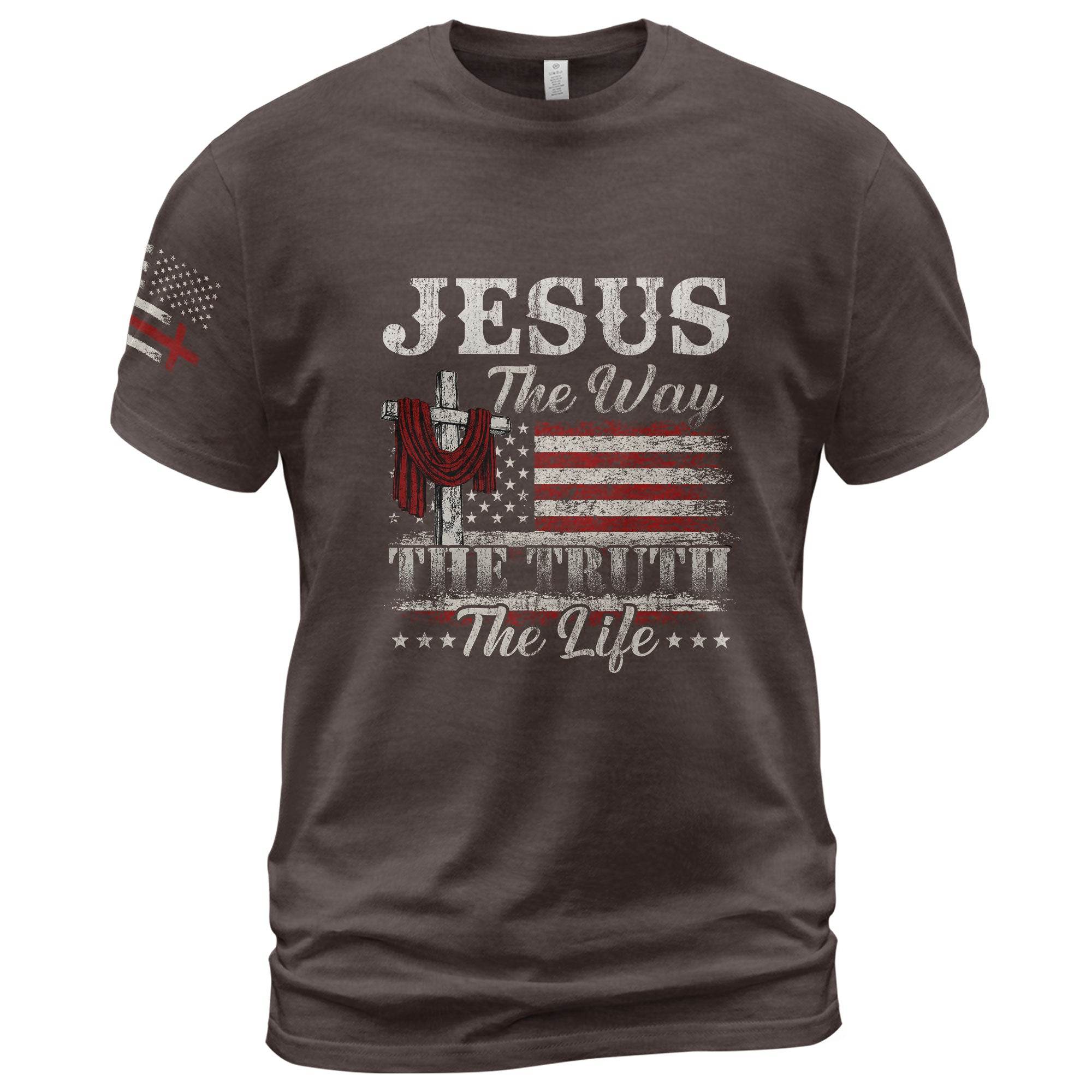 Jesus The Way The Truth The Life Flag Cross T-Shirt - Rust Field Wear