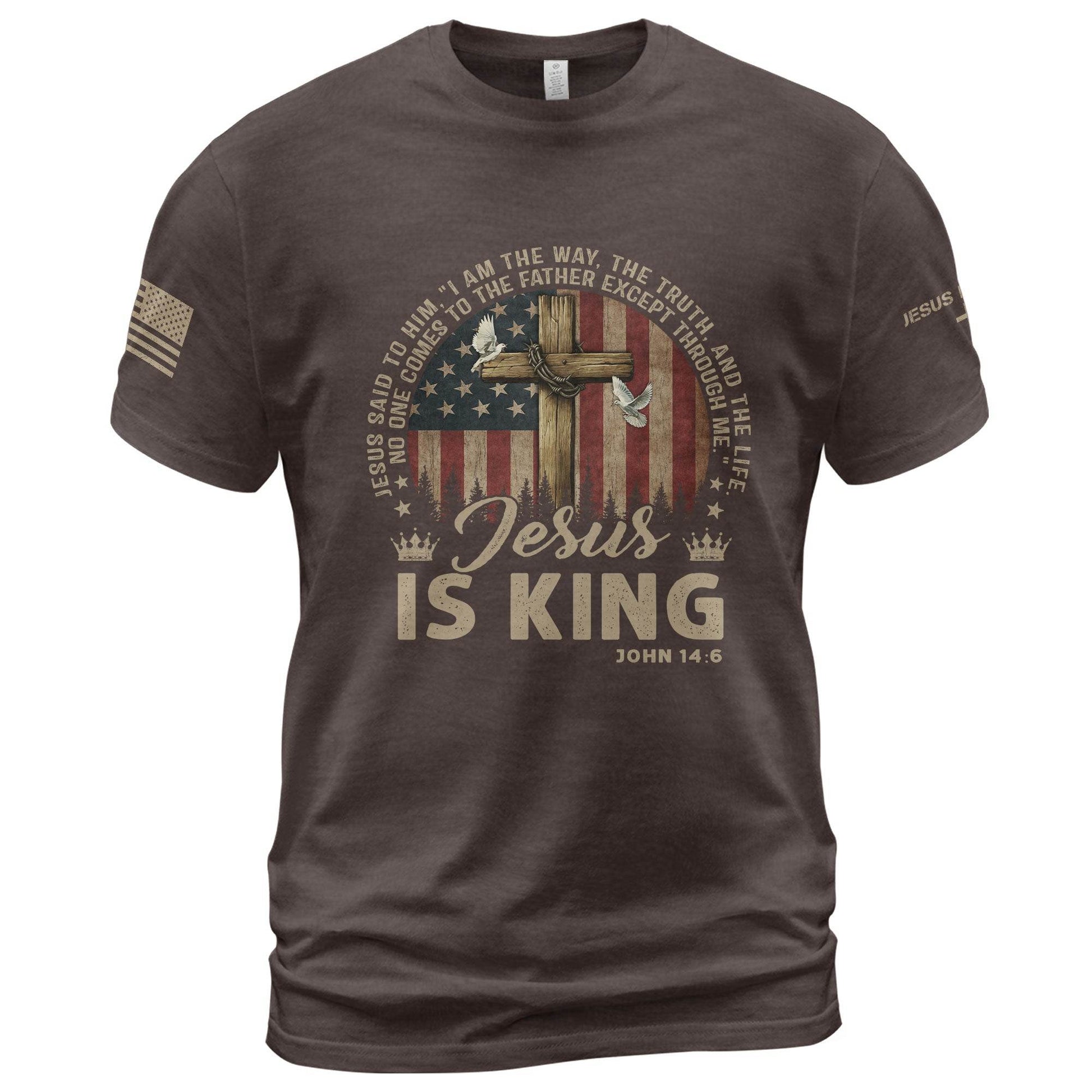 Jesus Is King | Cross, American Flag & Christian Faith Tee - Rust Field Wear