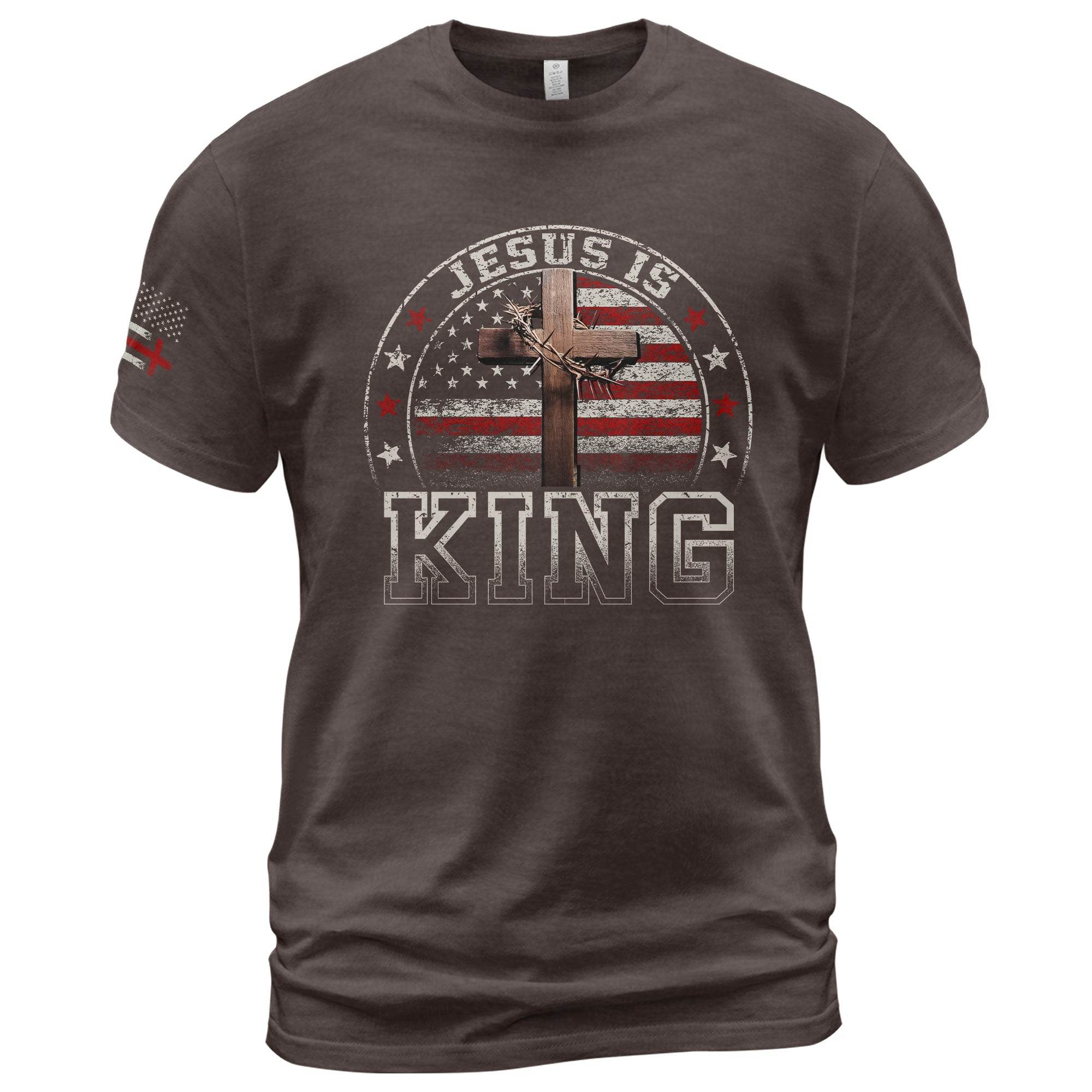 Jesus Is King - Christian Cross American Flag T-Shirt for Men - Rust Field Wear