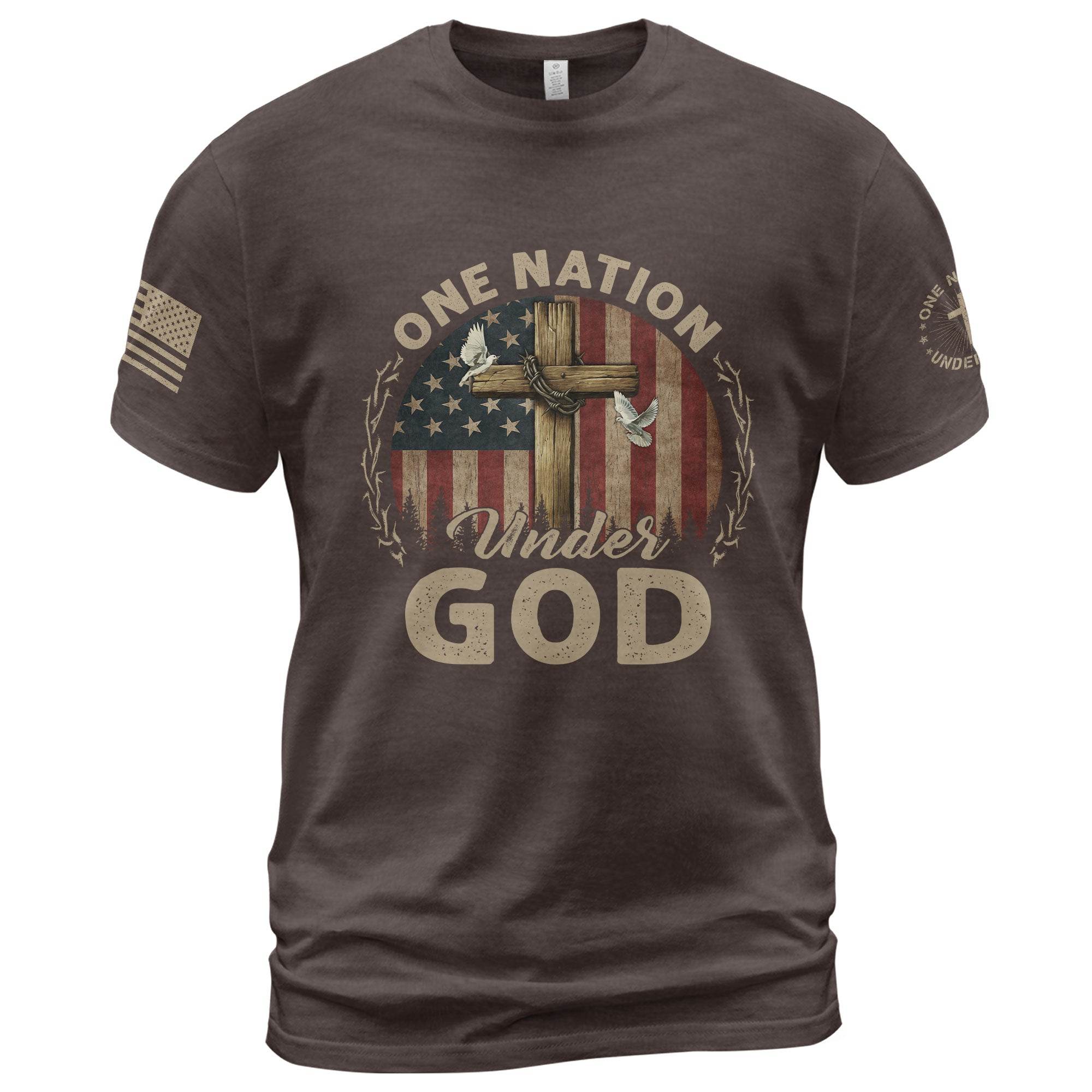 One Nation Under God T-Shirt – Cross, Flag & Christian Boldwear - Rust Field Wear