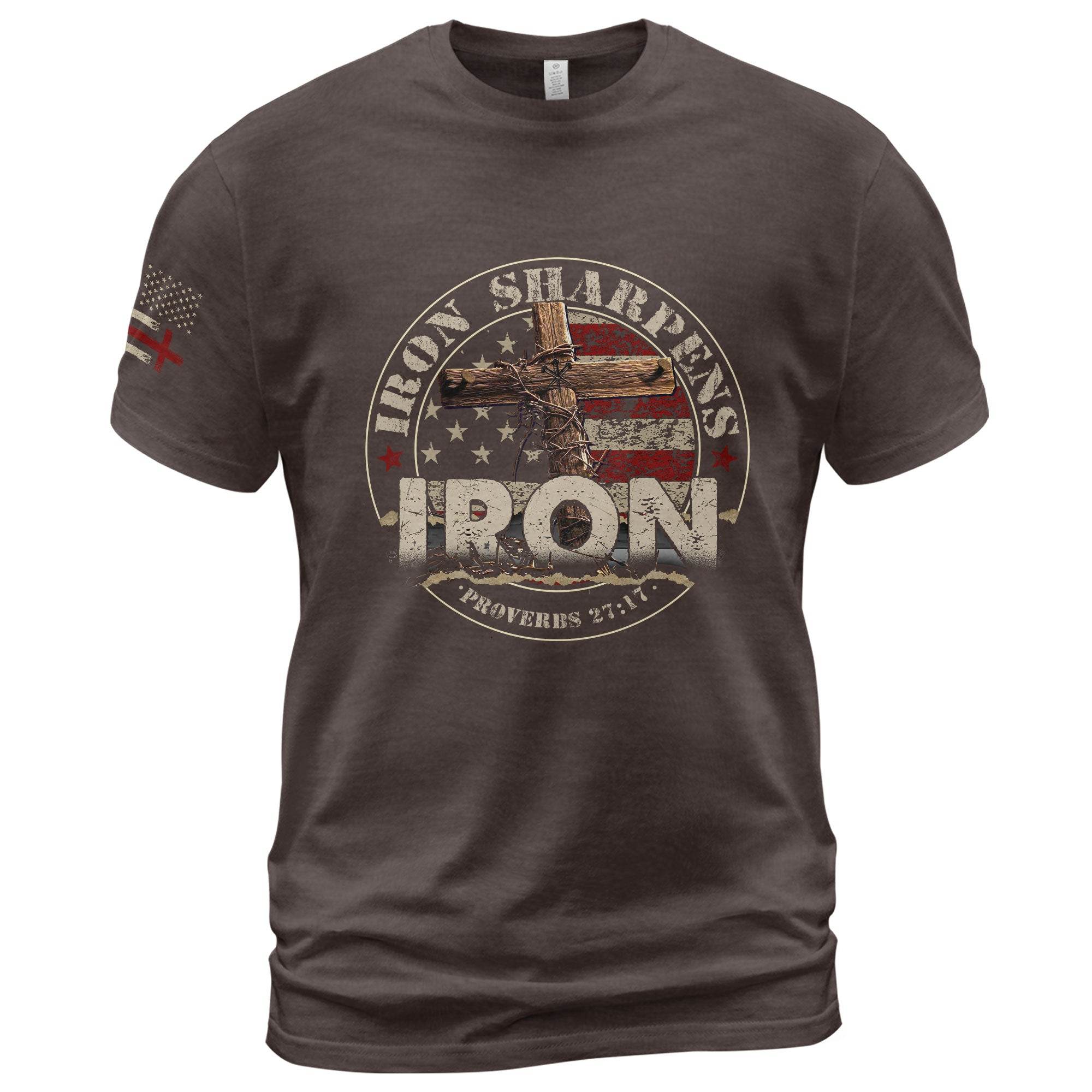 Iron Sharpens Iron Proverbs 27:17 Bible Verse T-Shirt - Rust Field Wear