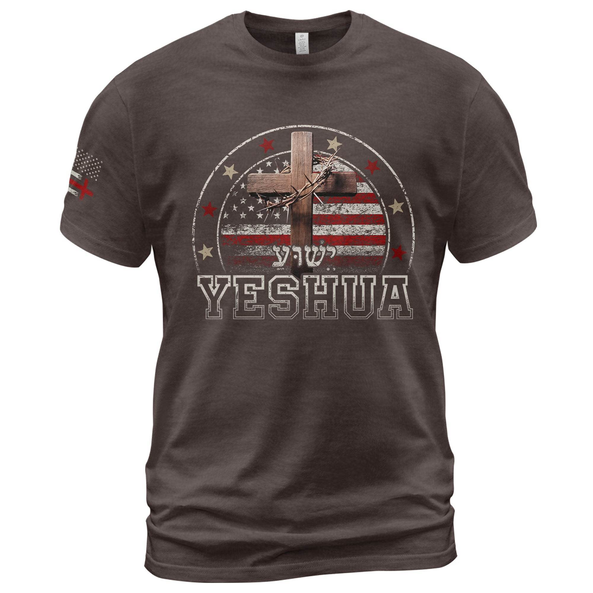 Yeshua Cross & American Flag T-Shirt - Rust Field Wear