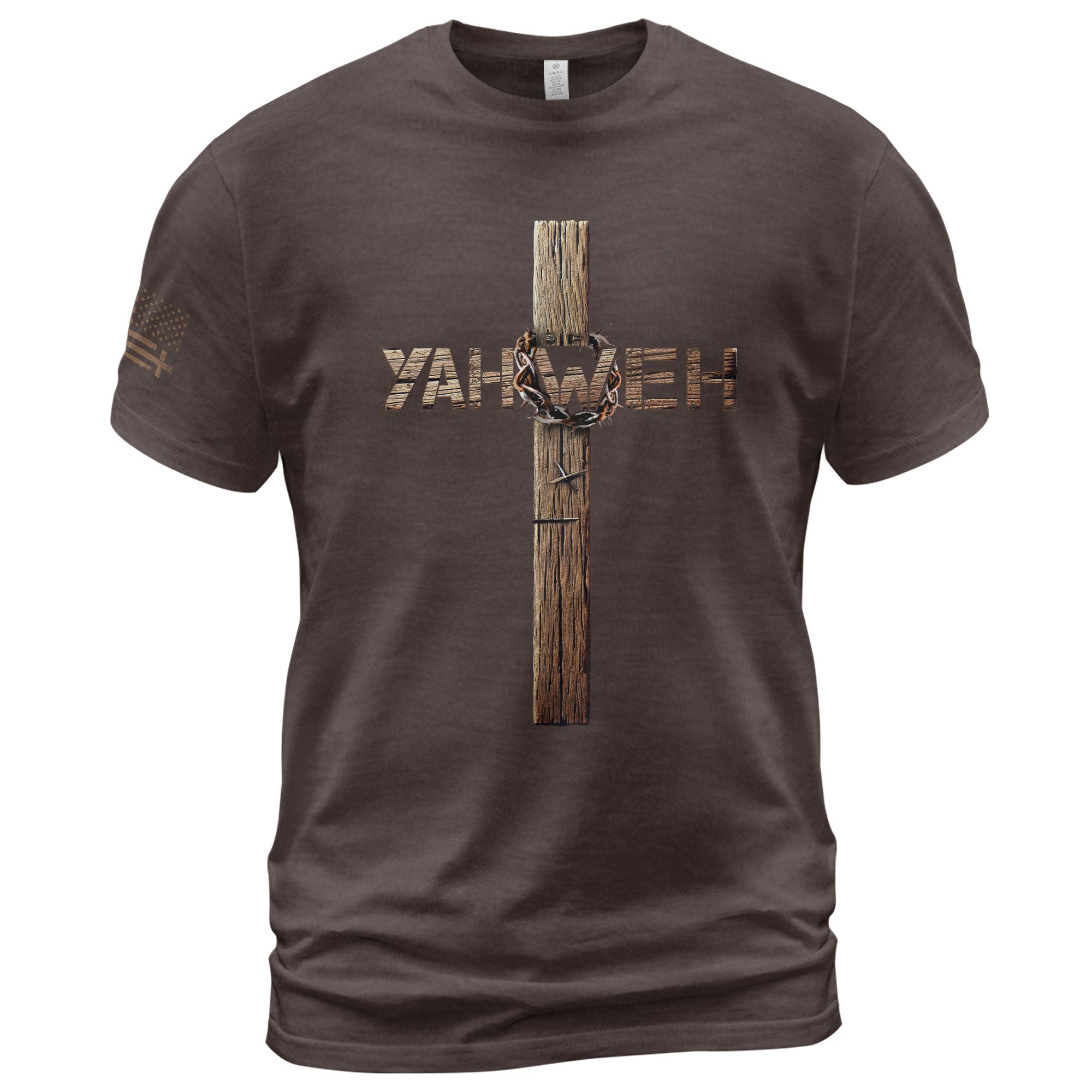 Yahweh Crown of Thorns Wooden Cross Christian T-Shirt