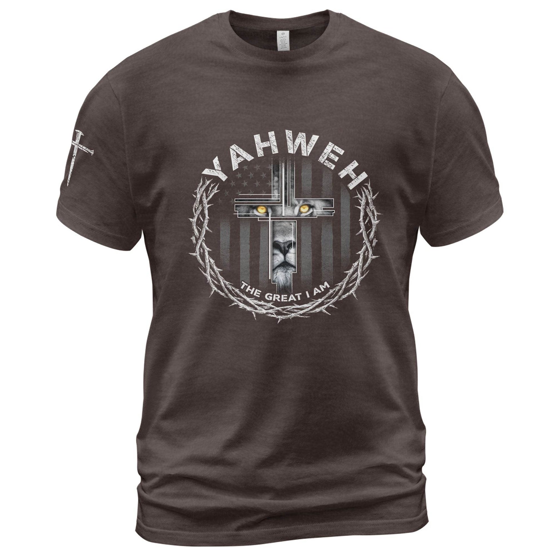 Yahweh The Great I Am Lion Cross Christian T-Shirt - Rust Field Wear