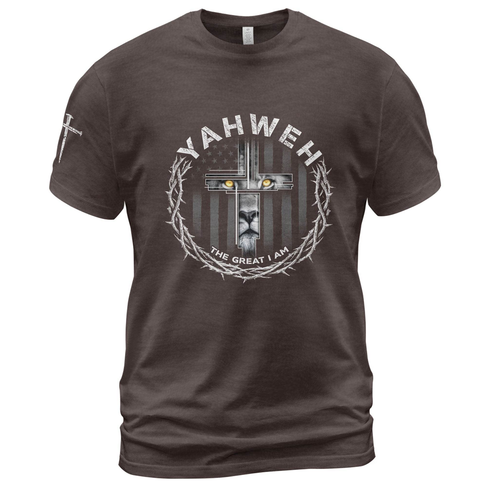 Yahweh The Great I Am Lion Cross Christian T-Shirt - Rust Field Wear