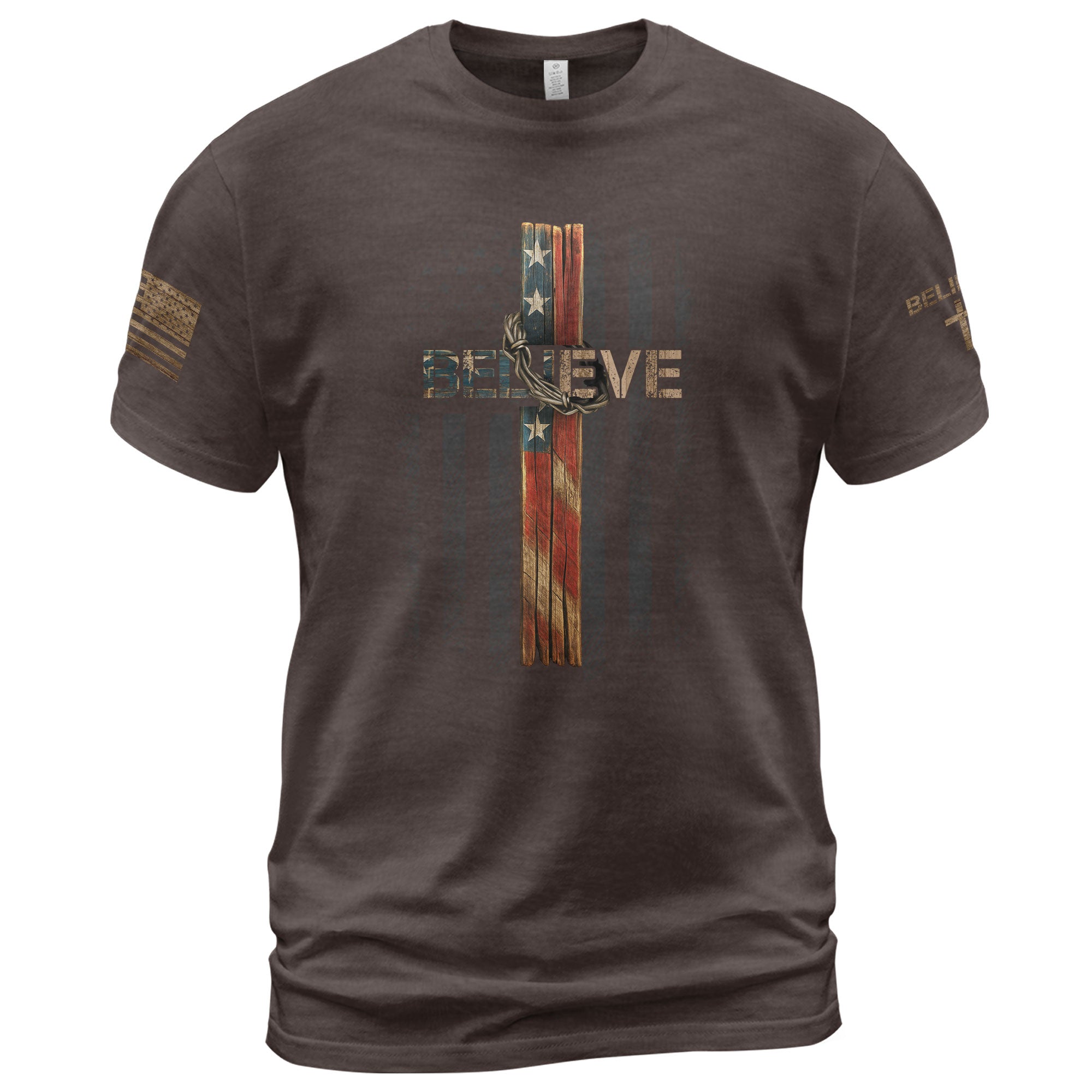 Believe American Flag Cross Christian T-Shirt
