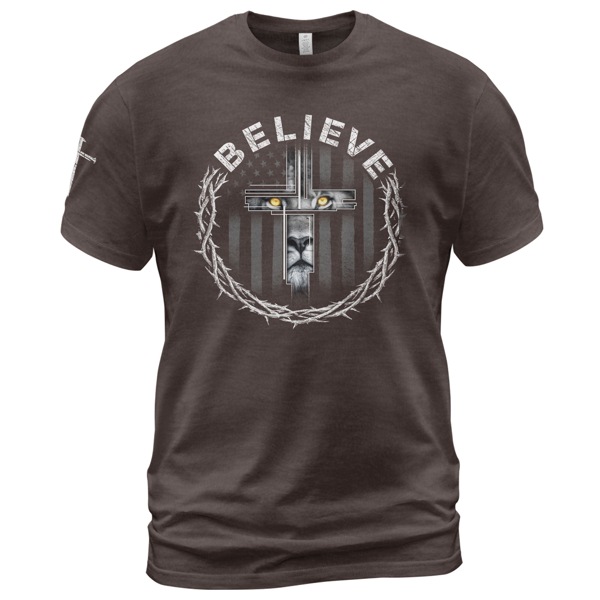 Believe Lion Cross Crown of Thorns Christian T-Shirt