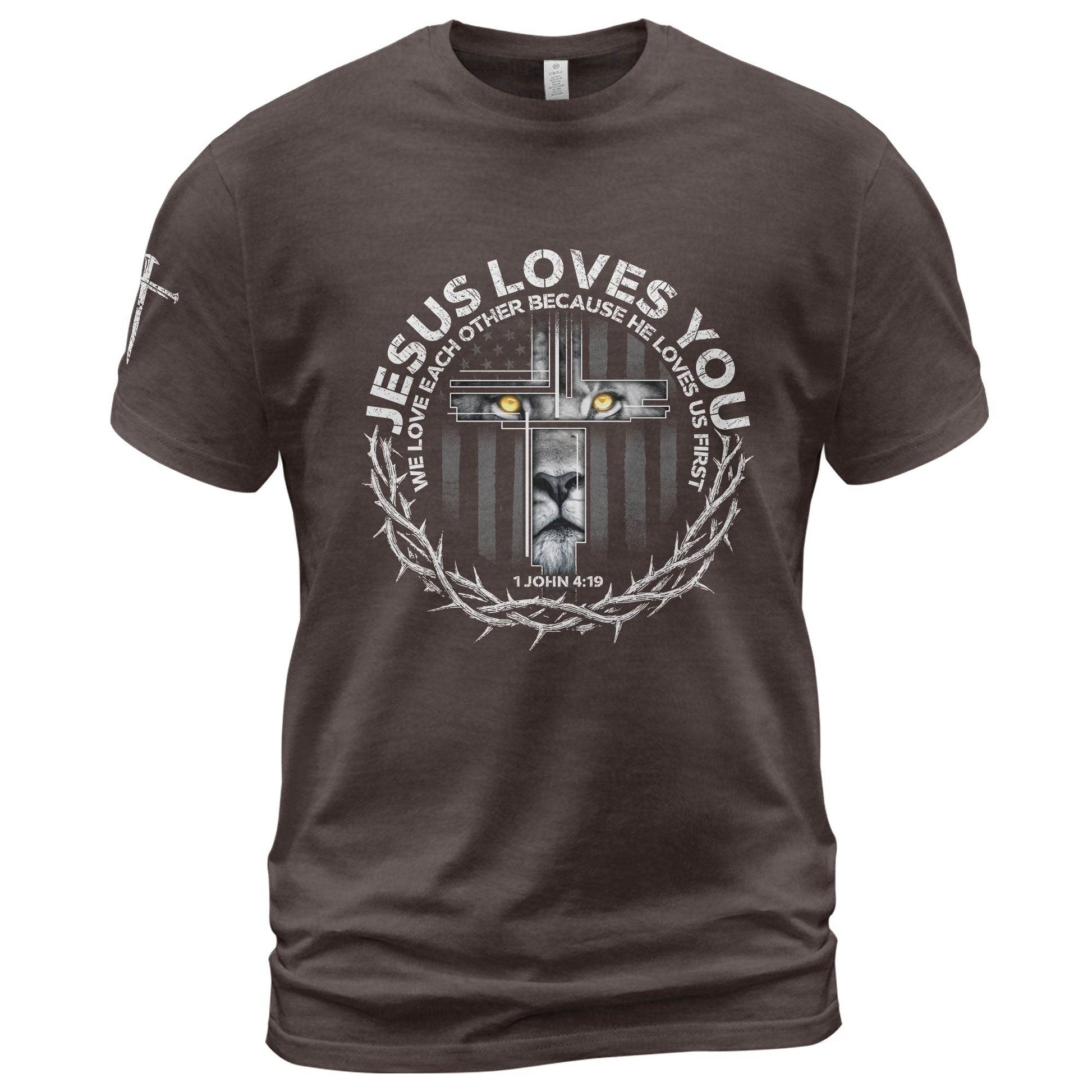 Jesus Loves You Lion Cross Crown of Thorns T-Shirt - Rust Field Wear
