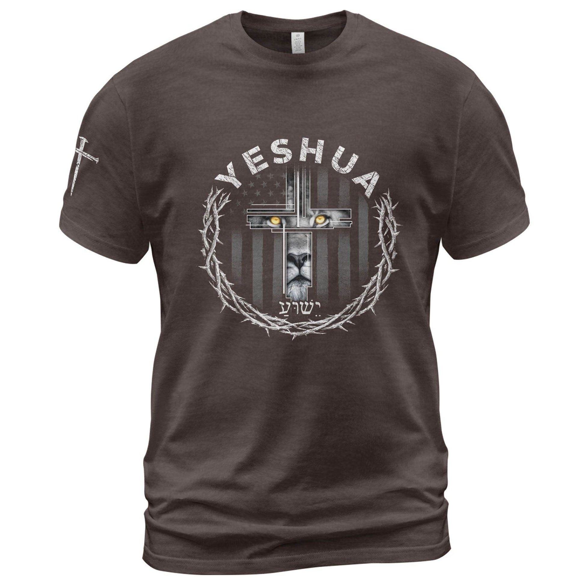 Yeshua Lion Cross Hebrew Crown Christian T-Shirt - Rust Field Wear