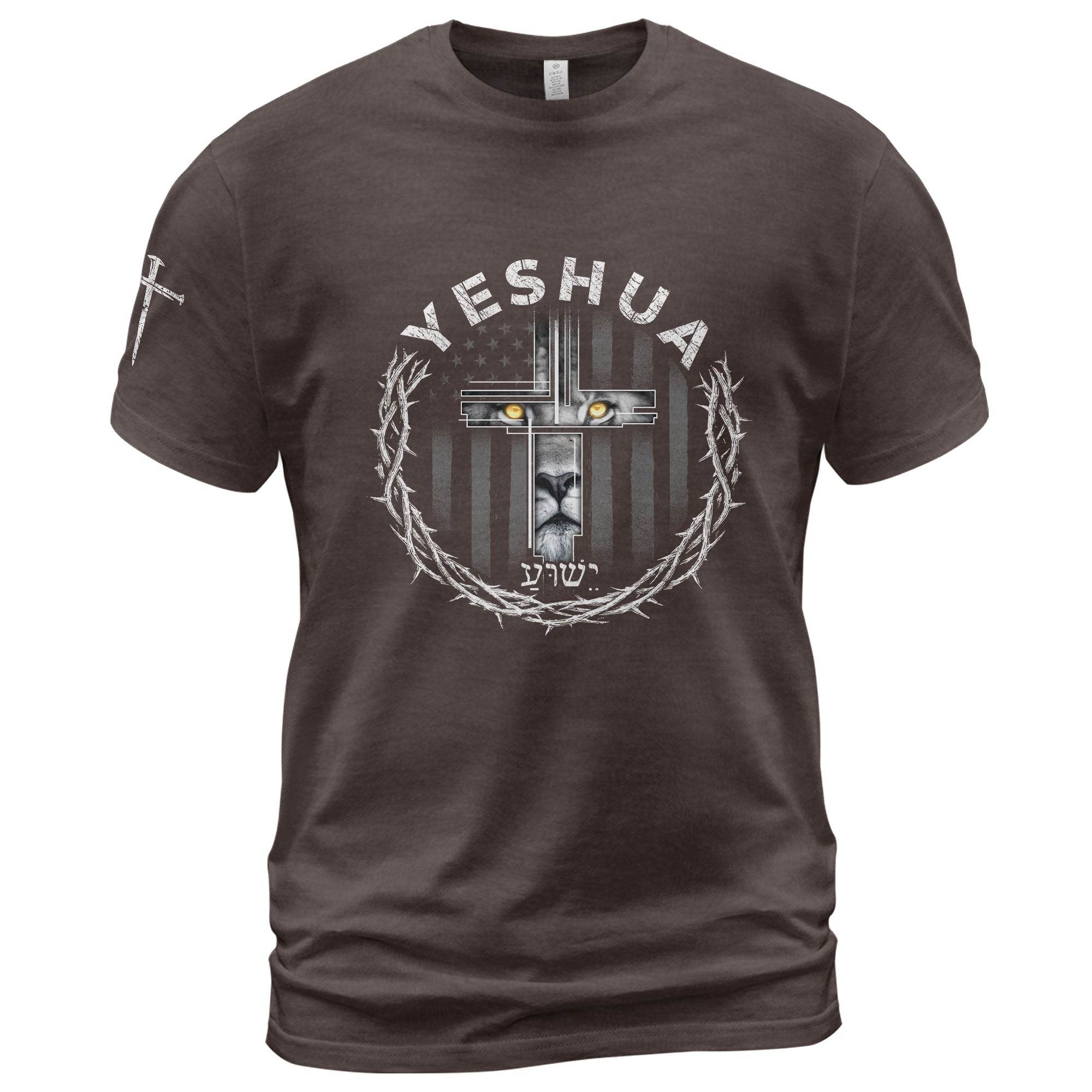 Yeshua Lion Cross Hebrew Crown Christian T-Shirt - Rust Field Wear