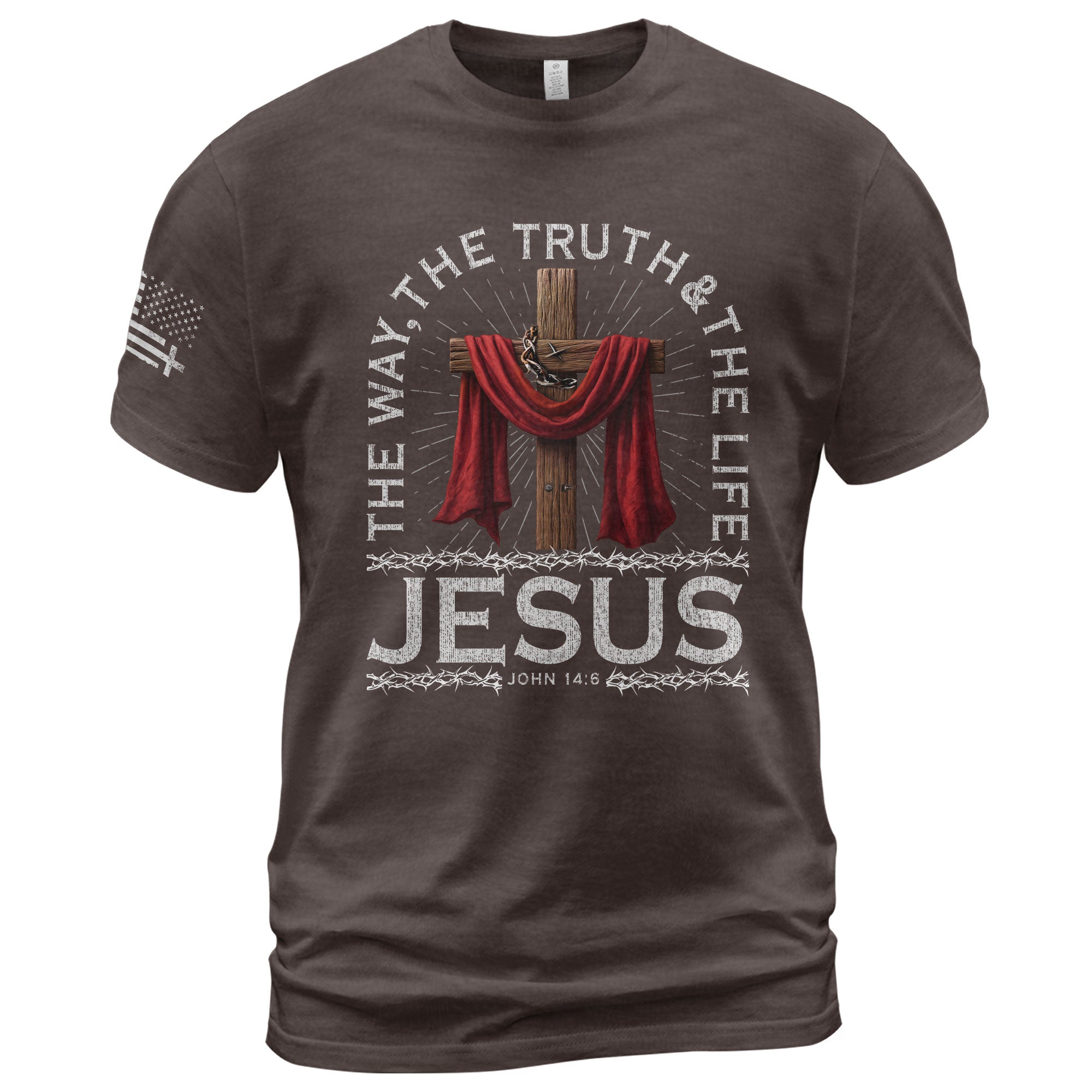 The Way The Truth The Life John 14:6 Jesus Cross Red Cloth T-Shirt