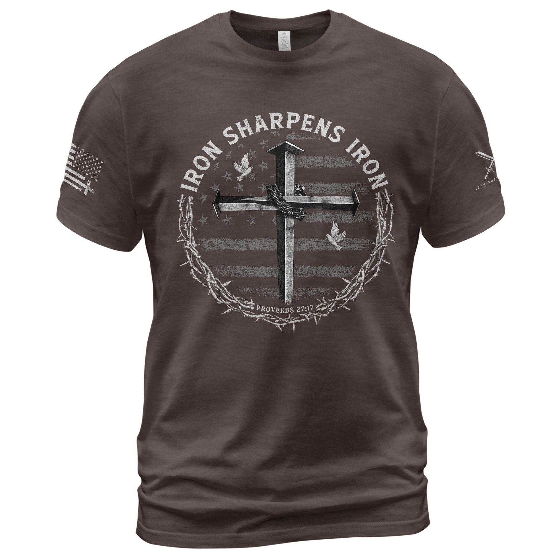 Iron Sharpens Iron Cross Proverbs 27:17 Christian T-Shirt - Rust Field Wear