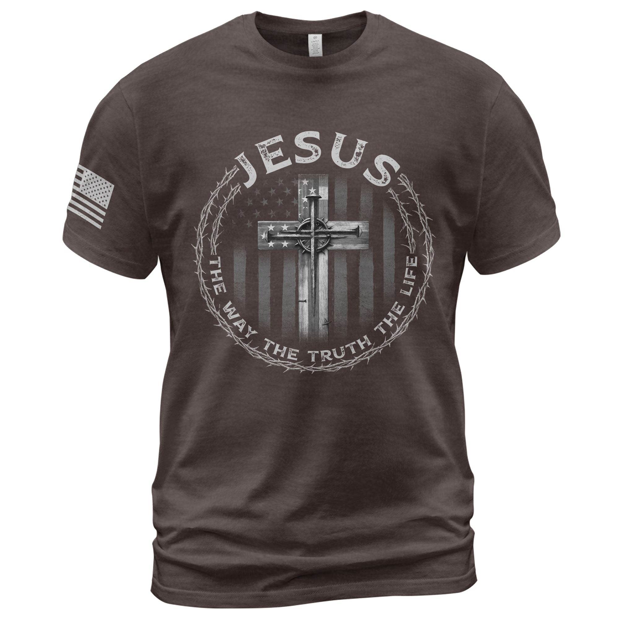 Jesus Cross American Flag The Way The Truth The Life T-Shirt - Rust Field Wear