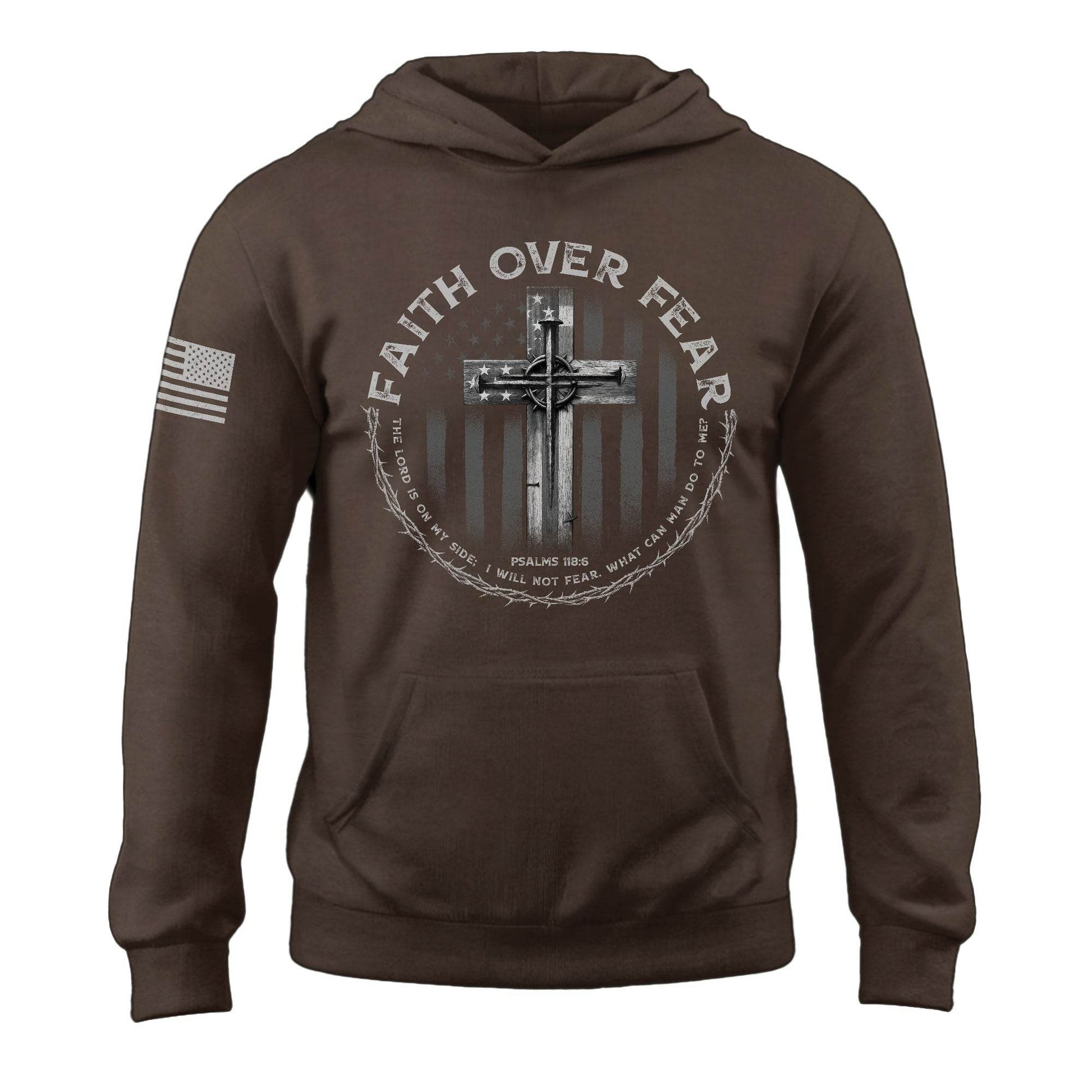 Faith Over Fear Cross American Flag Hoodie - Rust Field Wear