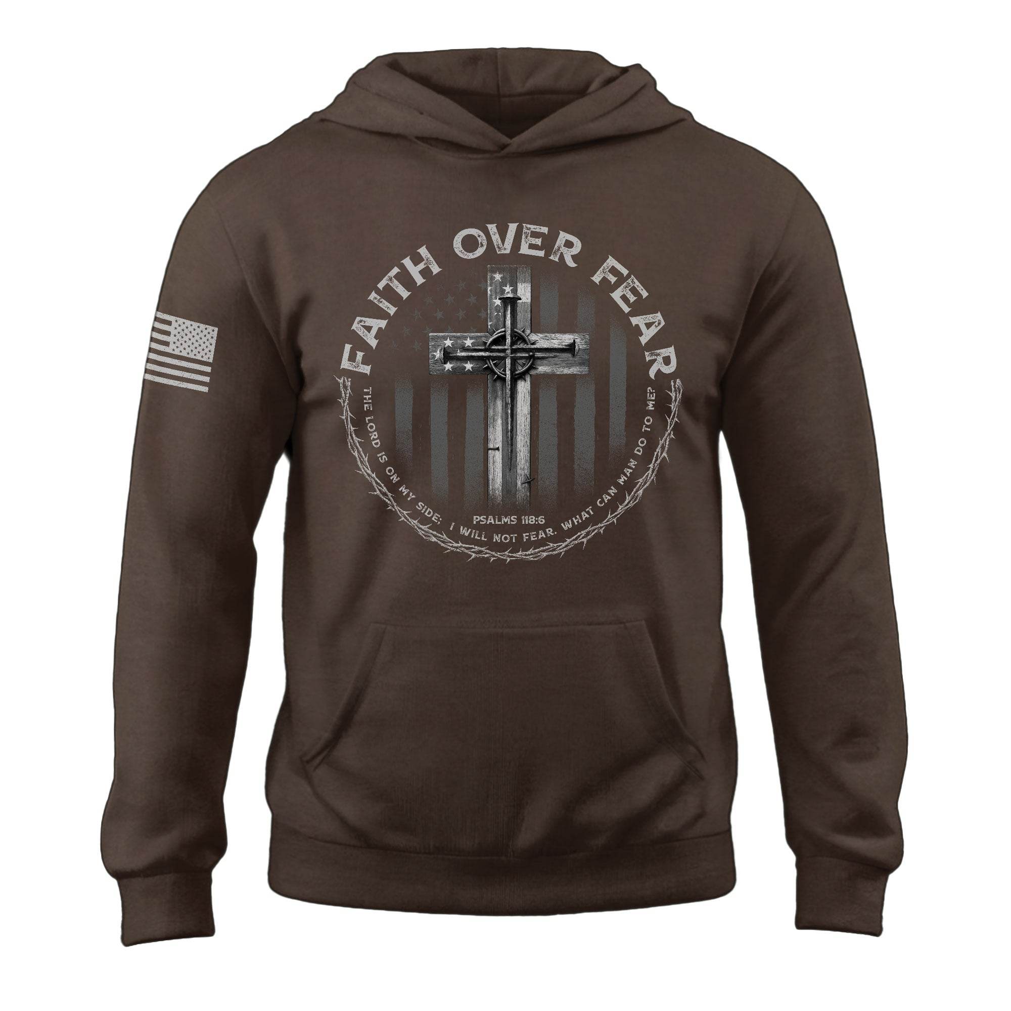 Faith Over Fear Cross American Flag Hoodie - Rust Field Wear