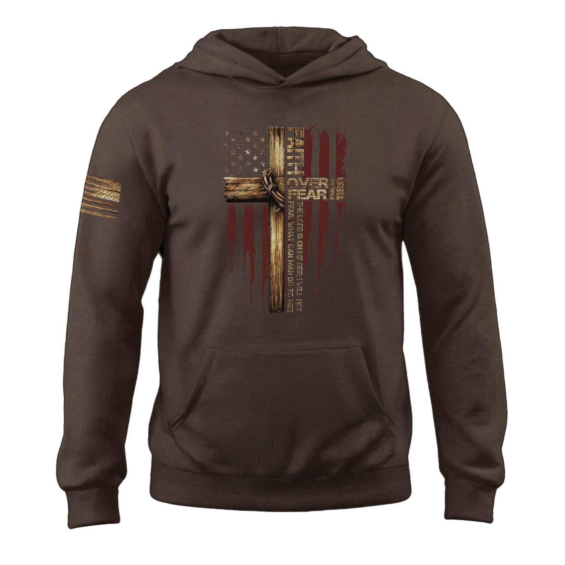 Faith Over Fear American Flag Cross Hoodie - Rust Field Wear