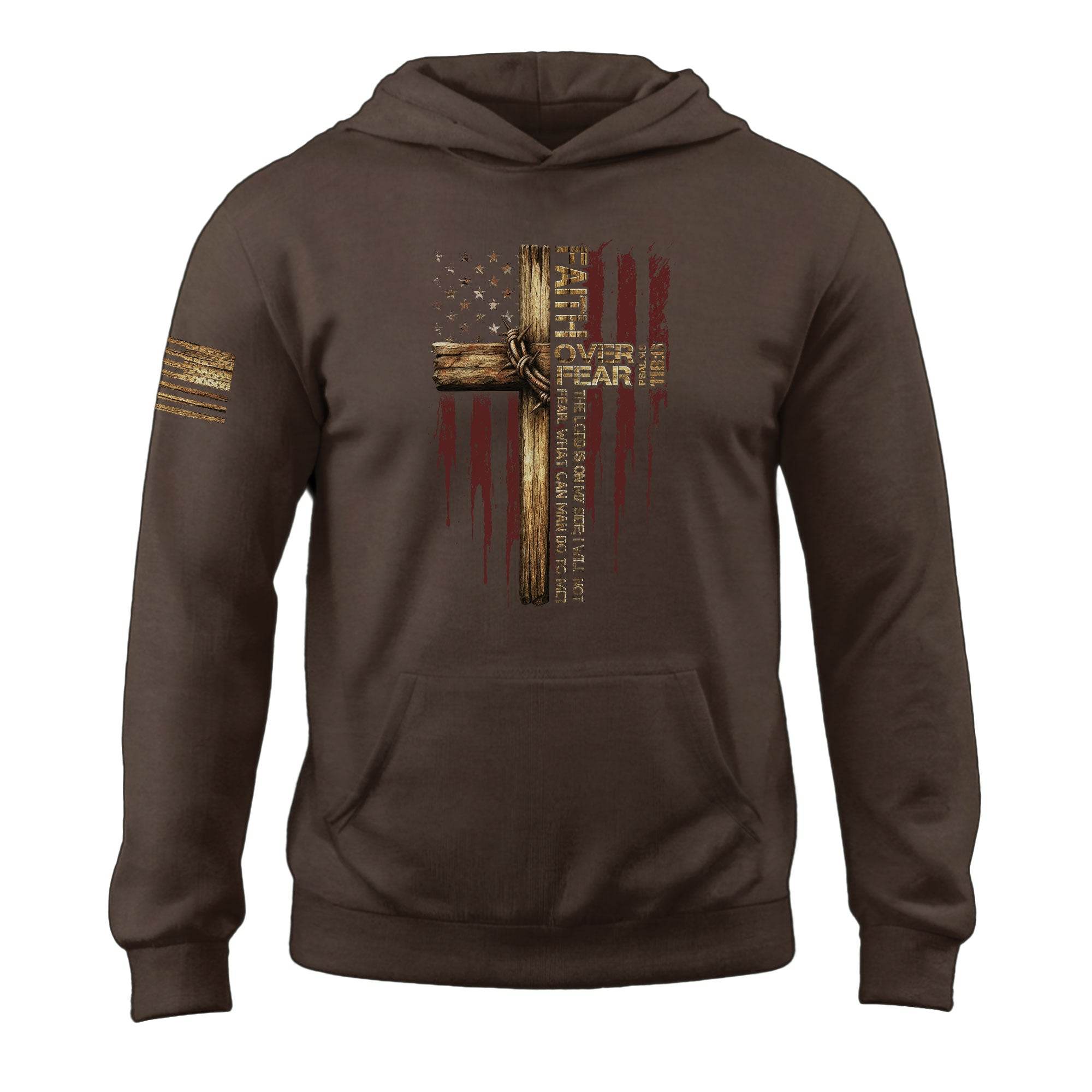 Faith Over Fear American Flag Cross Hoodie - Rust Field Wear