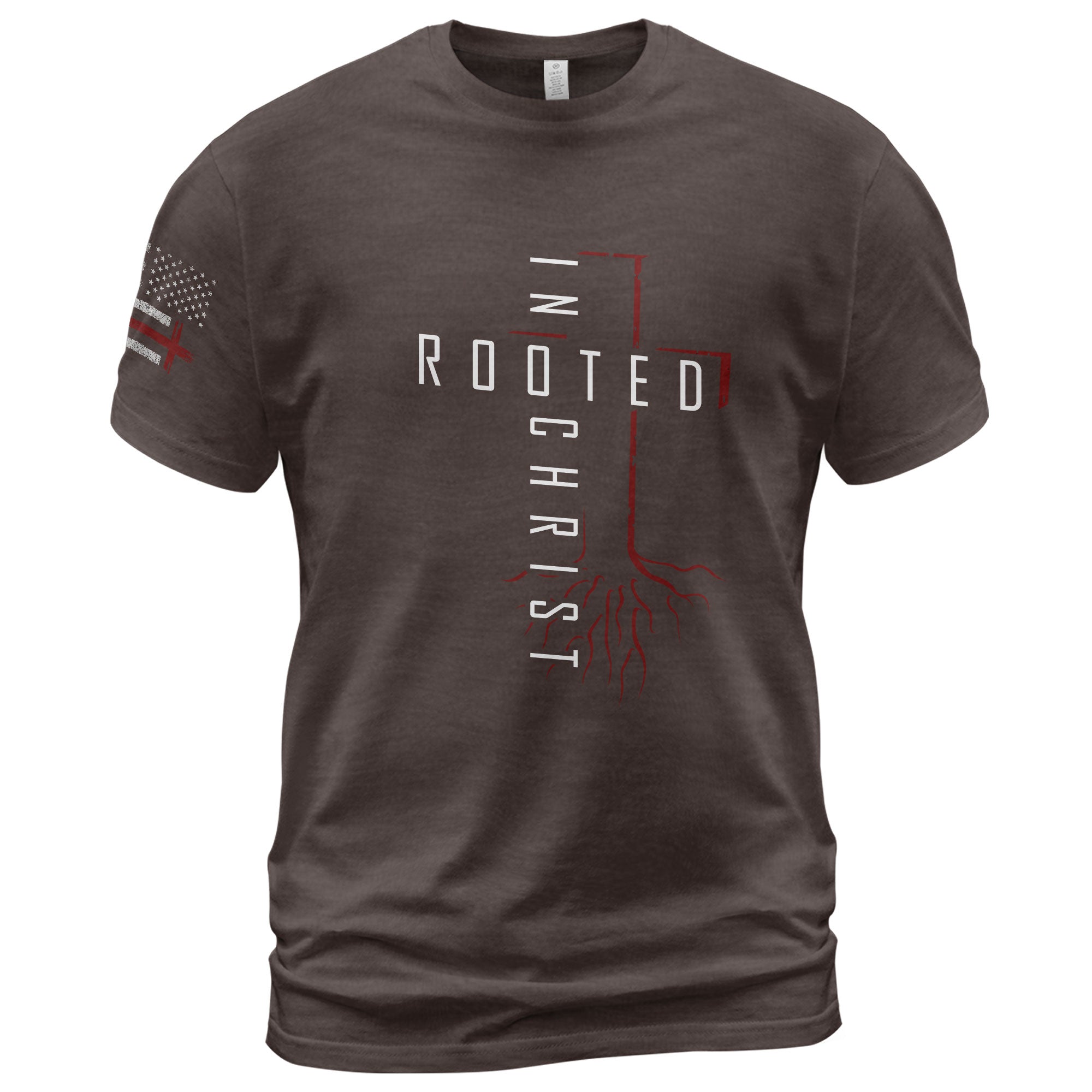 Rooted In Christ Red Cross and Roots Christian T-Shirt