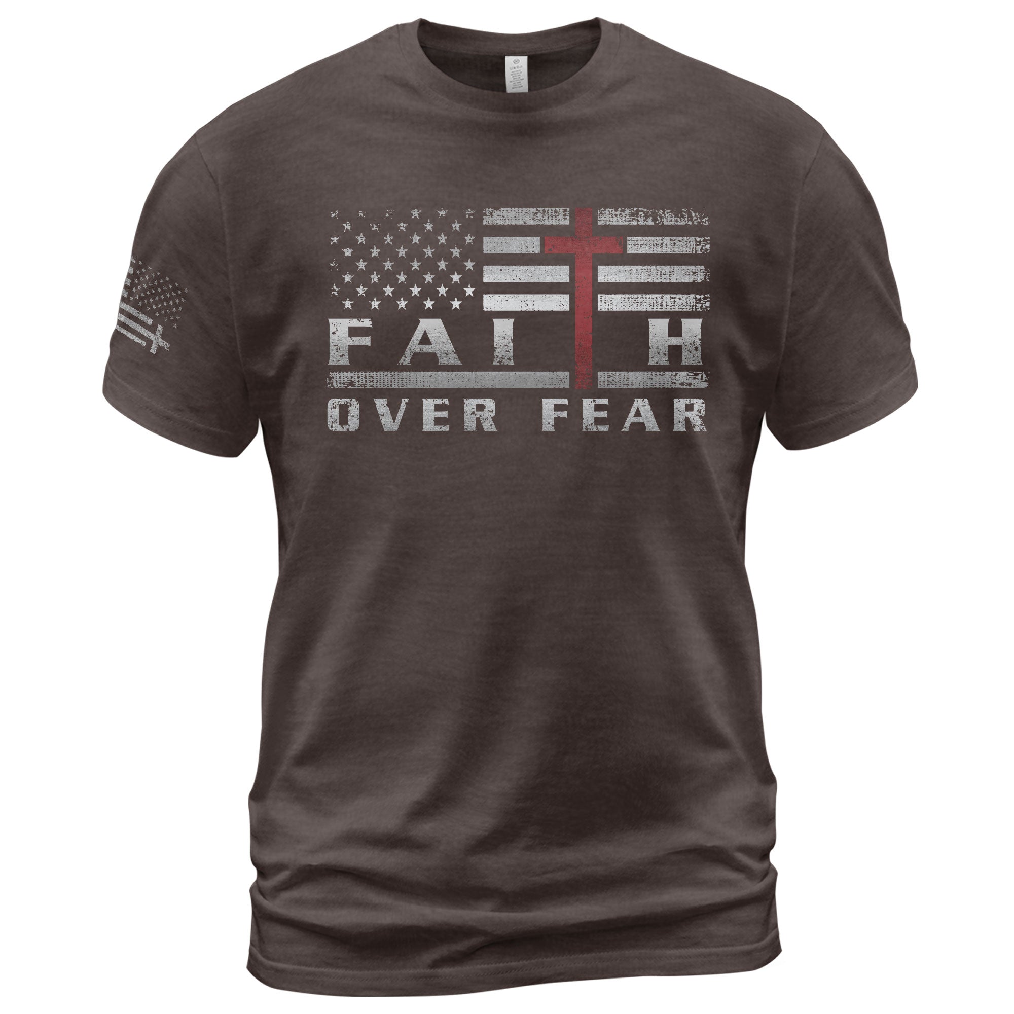 Faith Over Fear USA Flag Red Cross Christian T-Shirt