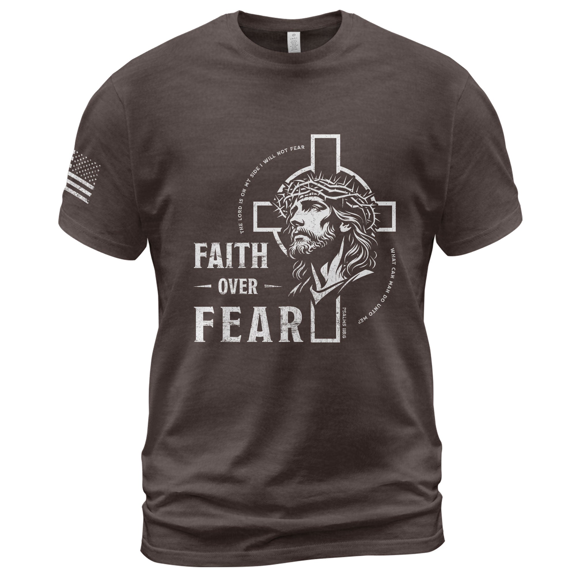 Faith Over Fear Christian T-Shirt Jesus Cross Crown of Thorns Design