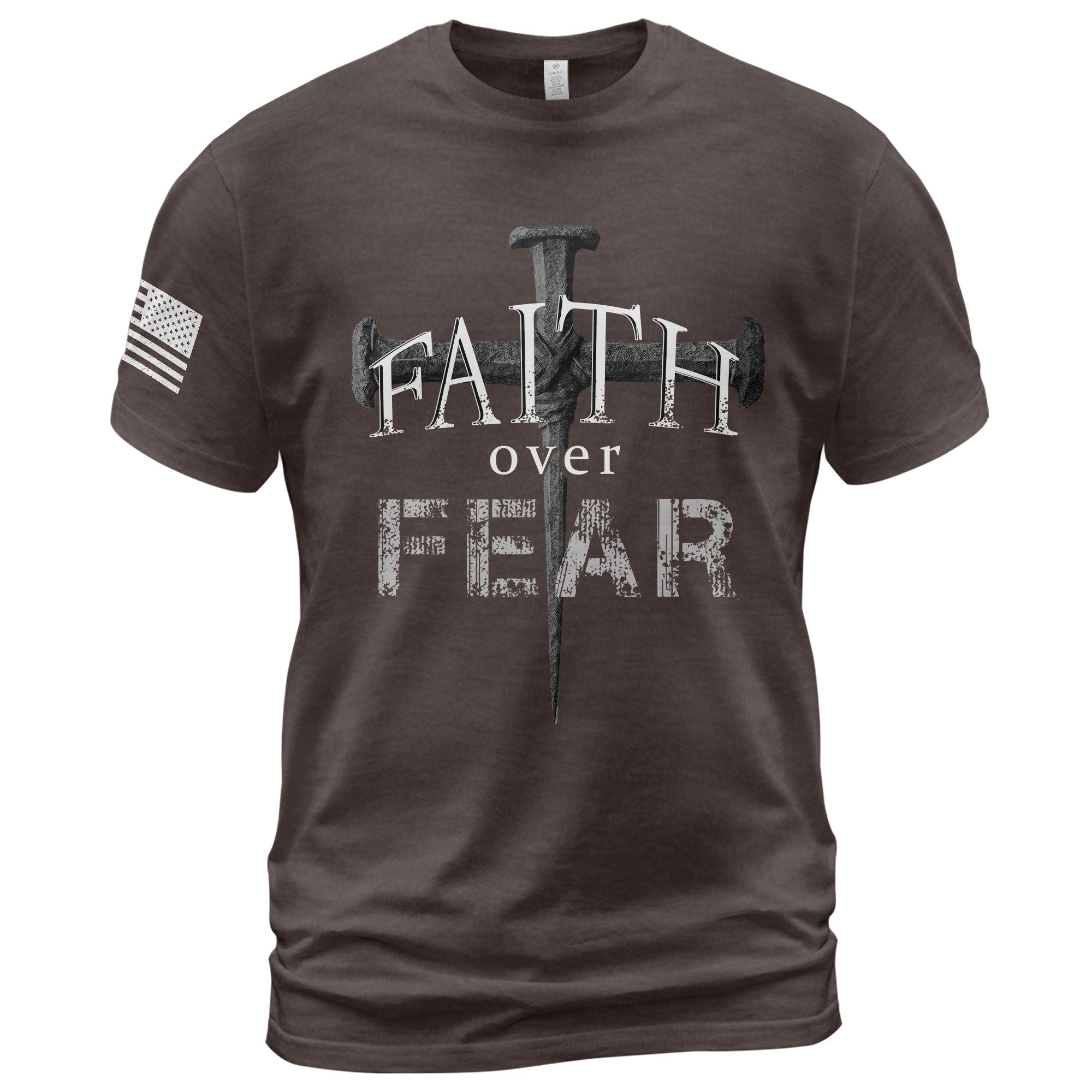 Faith Over Fear Christian Nail Cross Patriotic Religious Jesus Shirt